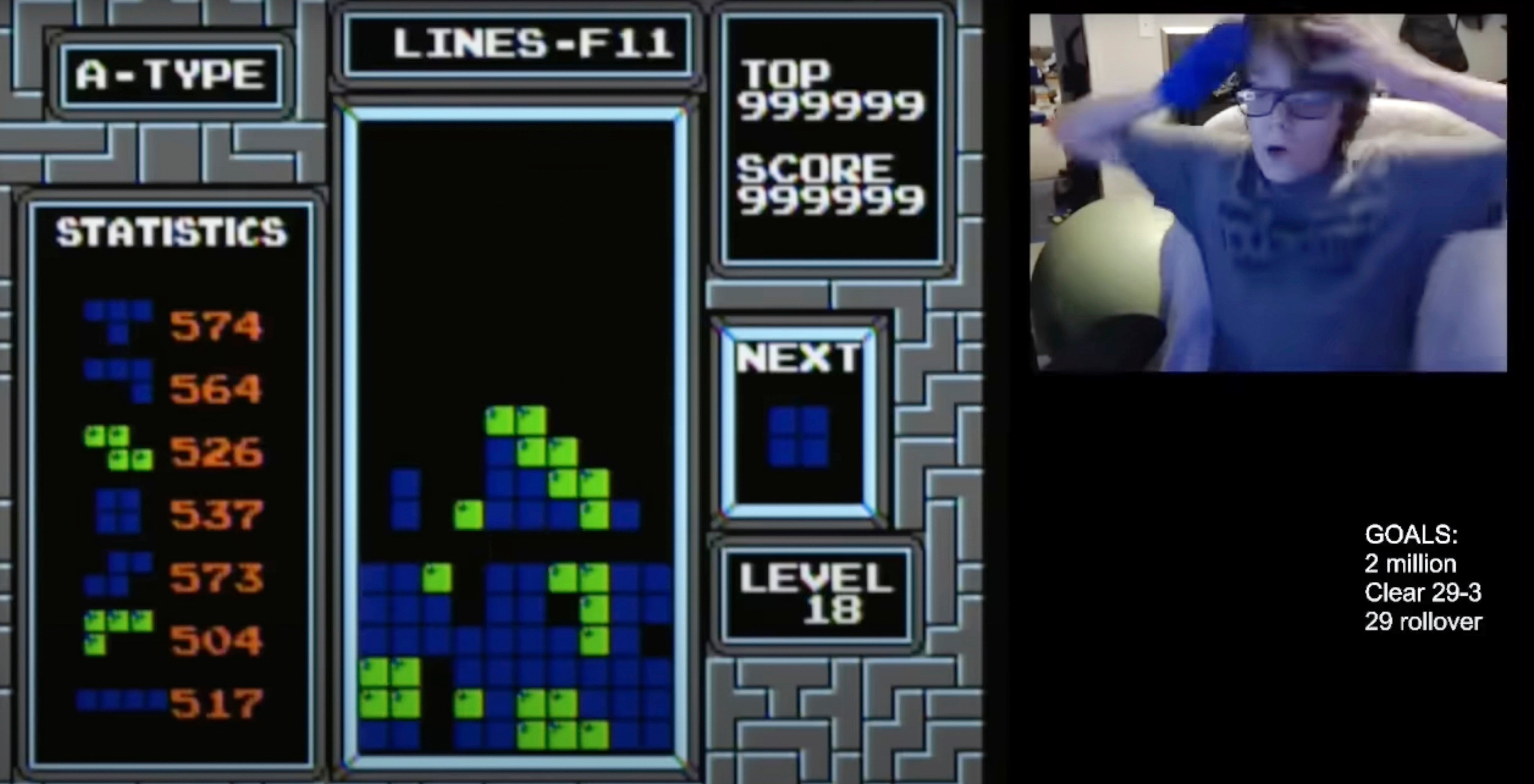 In late December, a 13-year-old gamer named Willis Gibson became the first player to officially “beat” the original Nintendo version of Tetris by making it to the “kill screen,” a point where the Tetris code glitches, crashing the game. The game celebrates its 40th anniversary this year. Photo: Willis Gibson via AP