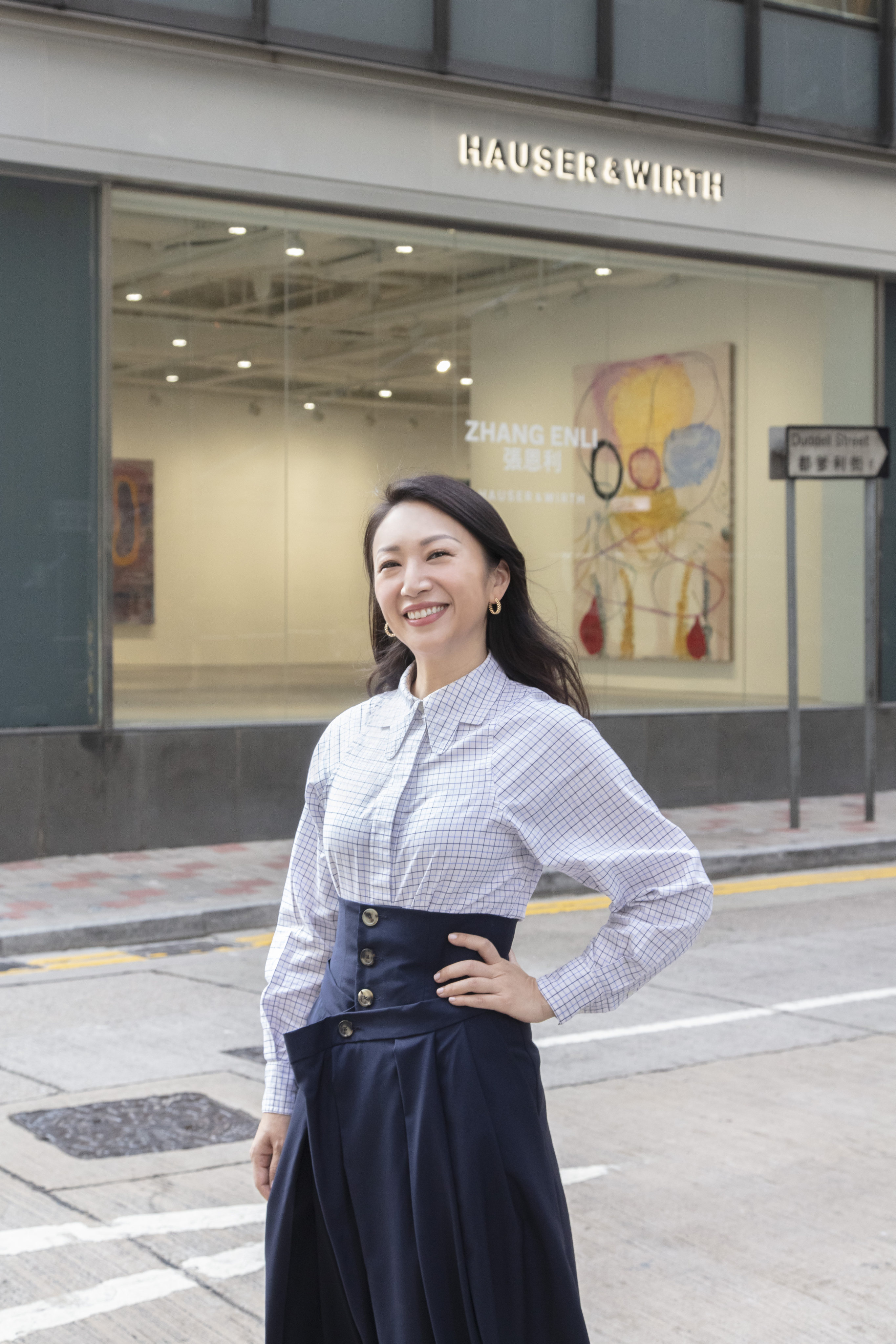 Hauser & Wirth’s Asia managing partner Elaine Kwok  stands outside the gallery’s new Hong Kong location at 8 Queen’s Road Central. The art gallery will kick things off with an exhibition of Chinese artist Zhang Enli. Photo: Hauser & Wirth