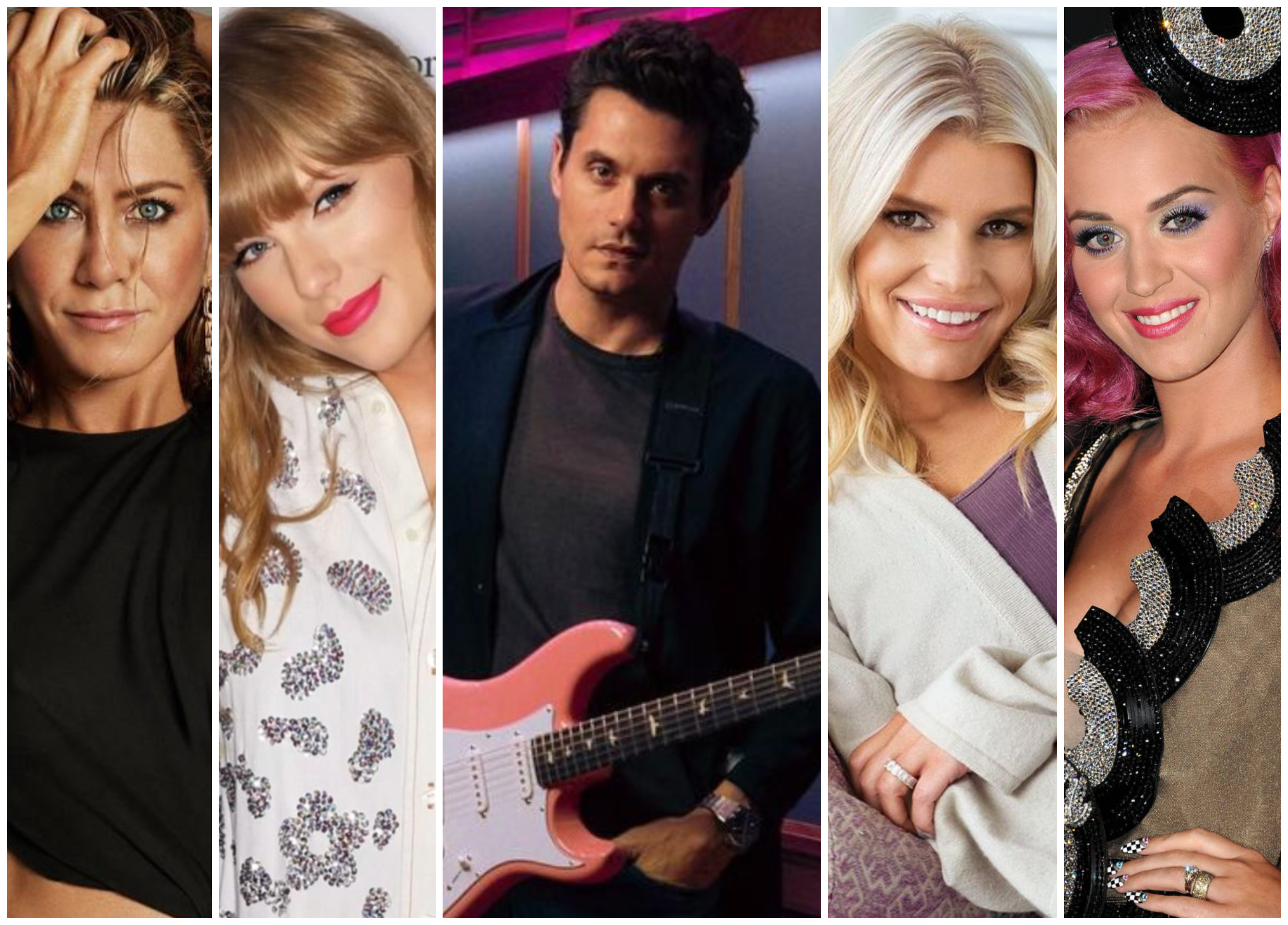 Jennifer Aniston, Taylor Swift, Gracie Hunt and Jessica Simpson have all been romantically linked to John Mayer in the past. Photos: @jenniferaniston, @graciehunt, @johnmayer, @jessicasimpson/Instagram; Getty Images