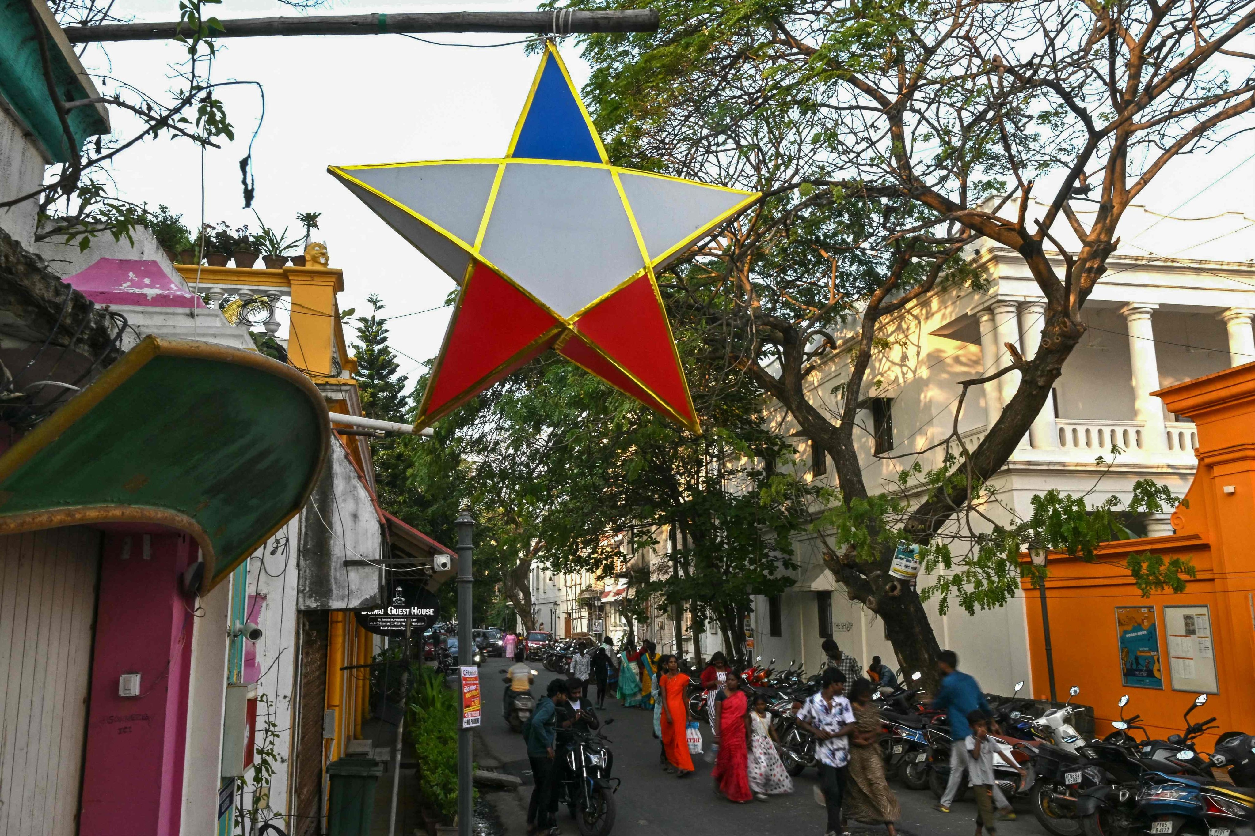 A street in the old French quarter known as La Ville Blanche or “White Town” in Puducherry, India. Photo: AFP