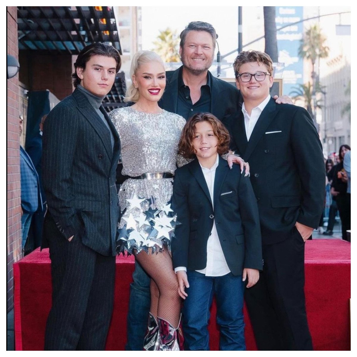 Gwen Stefani, Blake Shelton and Stefani’s kids Kingston, Zuma and Apollo make for a happy family indeed. Photo: @blakeshelton/Instagram