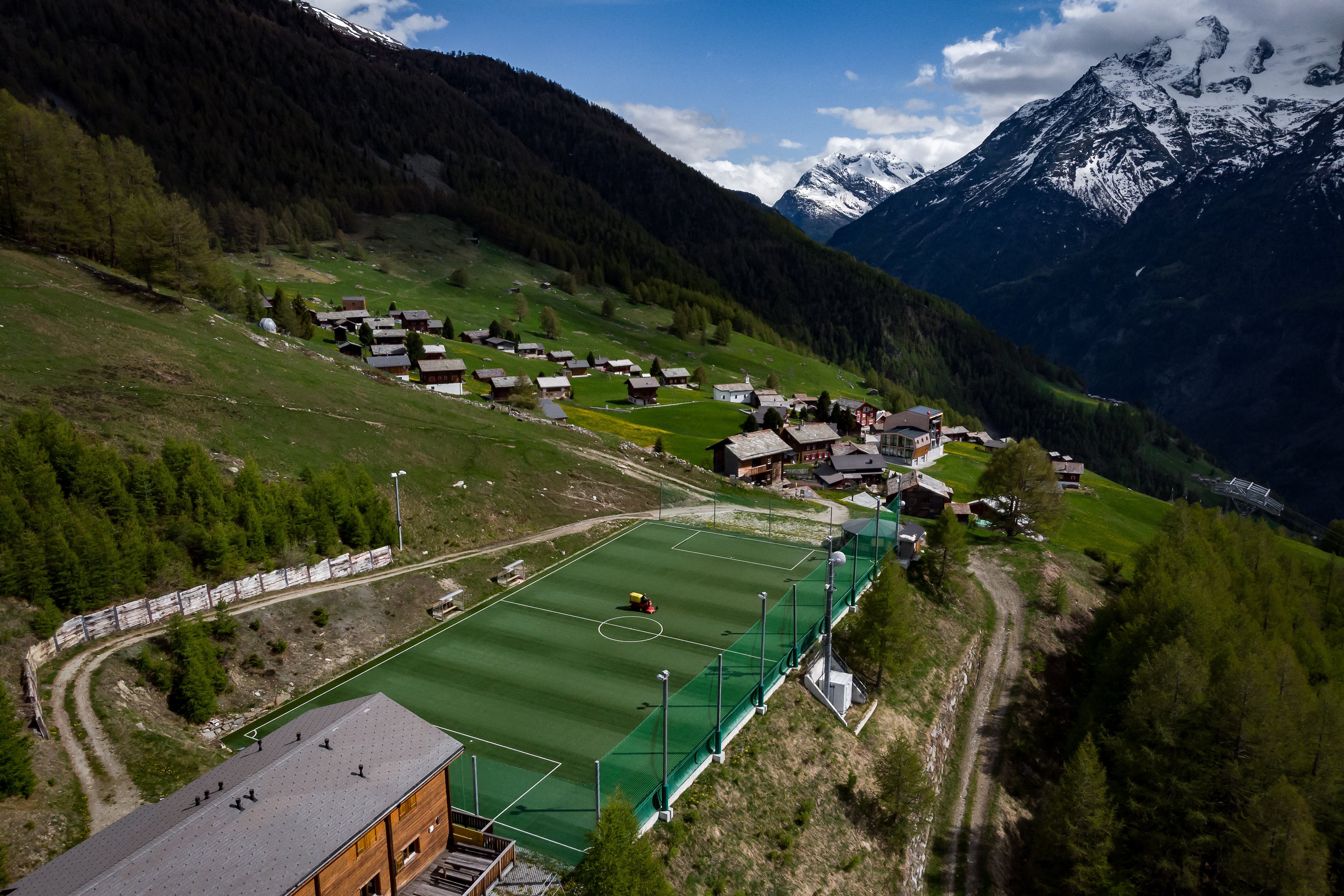 The Ottmar Hitzfeld Arena, home to the Swiss Mountain League’s FC Gspon, is one of the most spectacular sporting venues in the world. Photo: AFP