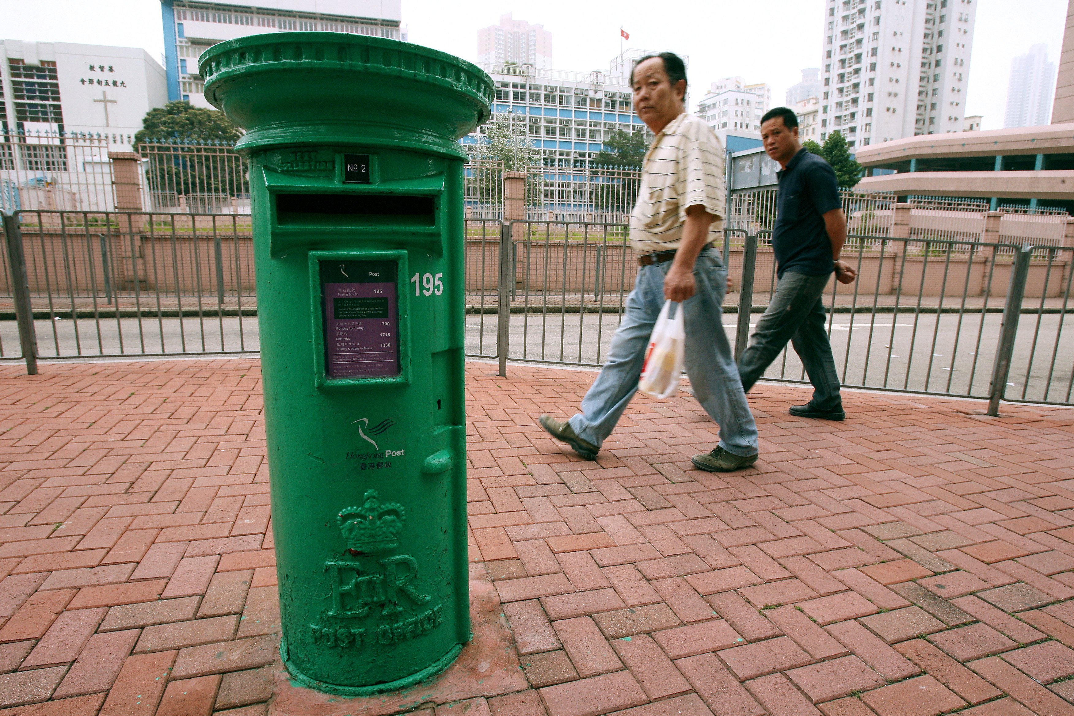 A postbox in Dunbar Road, Ho Man Tin. In the pre-internet era, mail provided a vital link with friends and relatives overseas. Painted red in the colonial era, Hong Kong’s postboxes got a new livery after the return of Hong Kong to Chinese sovereignty in 1997. Photo: SCMP