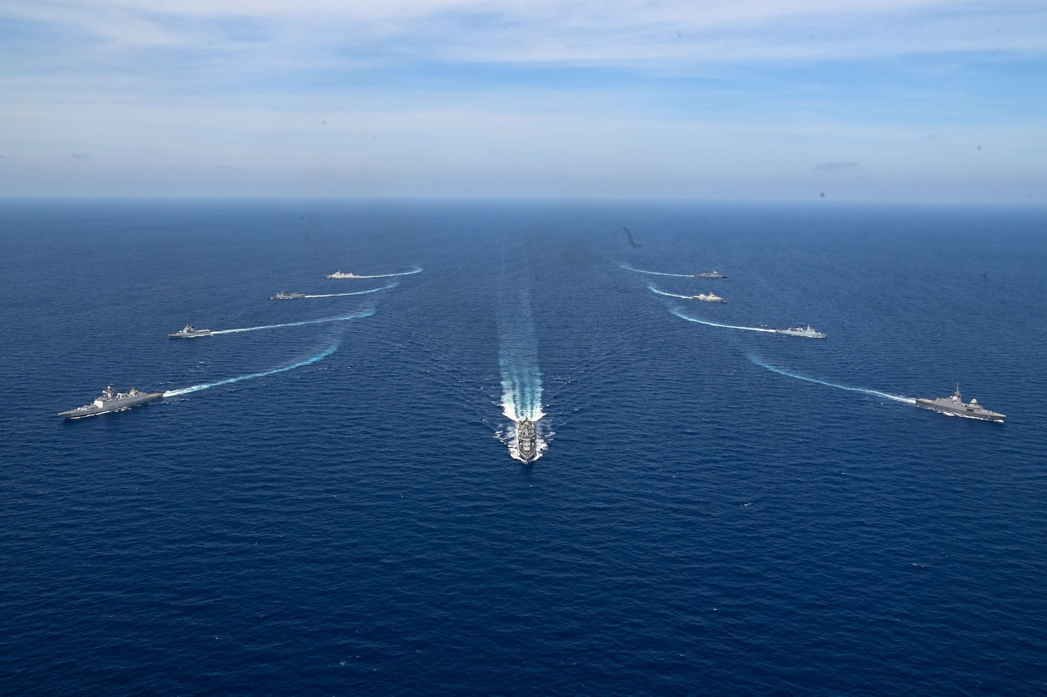 Ships from the navies of India, Singapore, Vietnam, Thailand, the Philippines, Indonesia and Brunei take part in the week-long Asean-India Maritime Exercise in May 2023. Photo: Indian Navy via Facebook/Singapore Navy