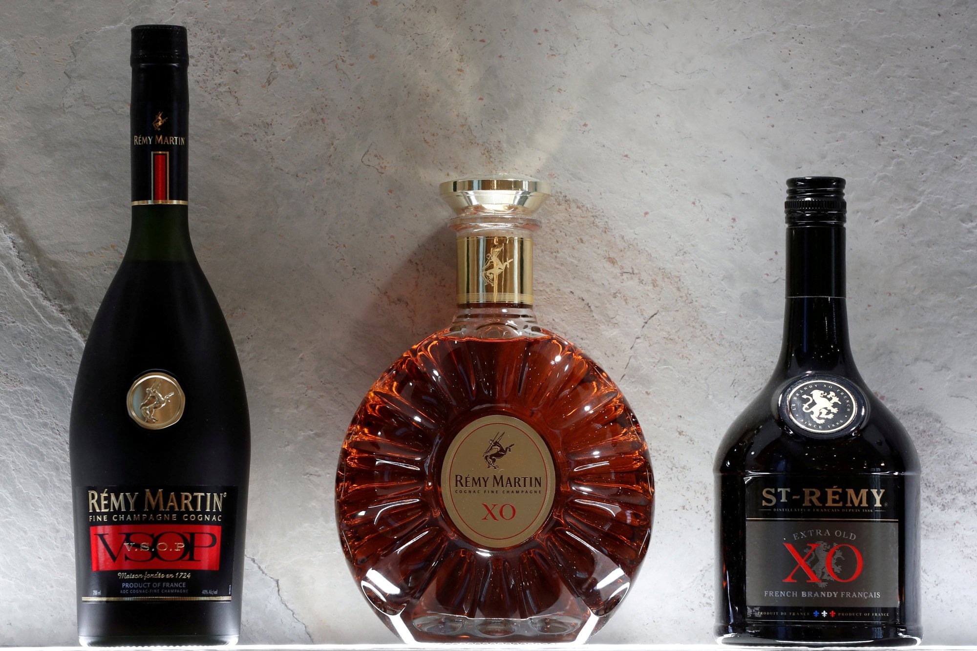 Bottles of Remy Martin VSOP cognac, Remy Martin XO cognac and St-Remy XO Brandy. China has launched an investigation into French subsidiesto its brandy industry. Photo: Reuters