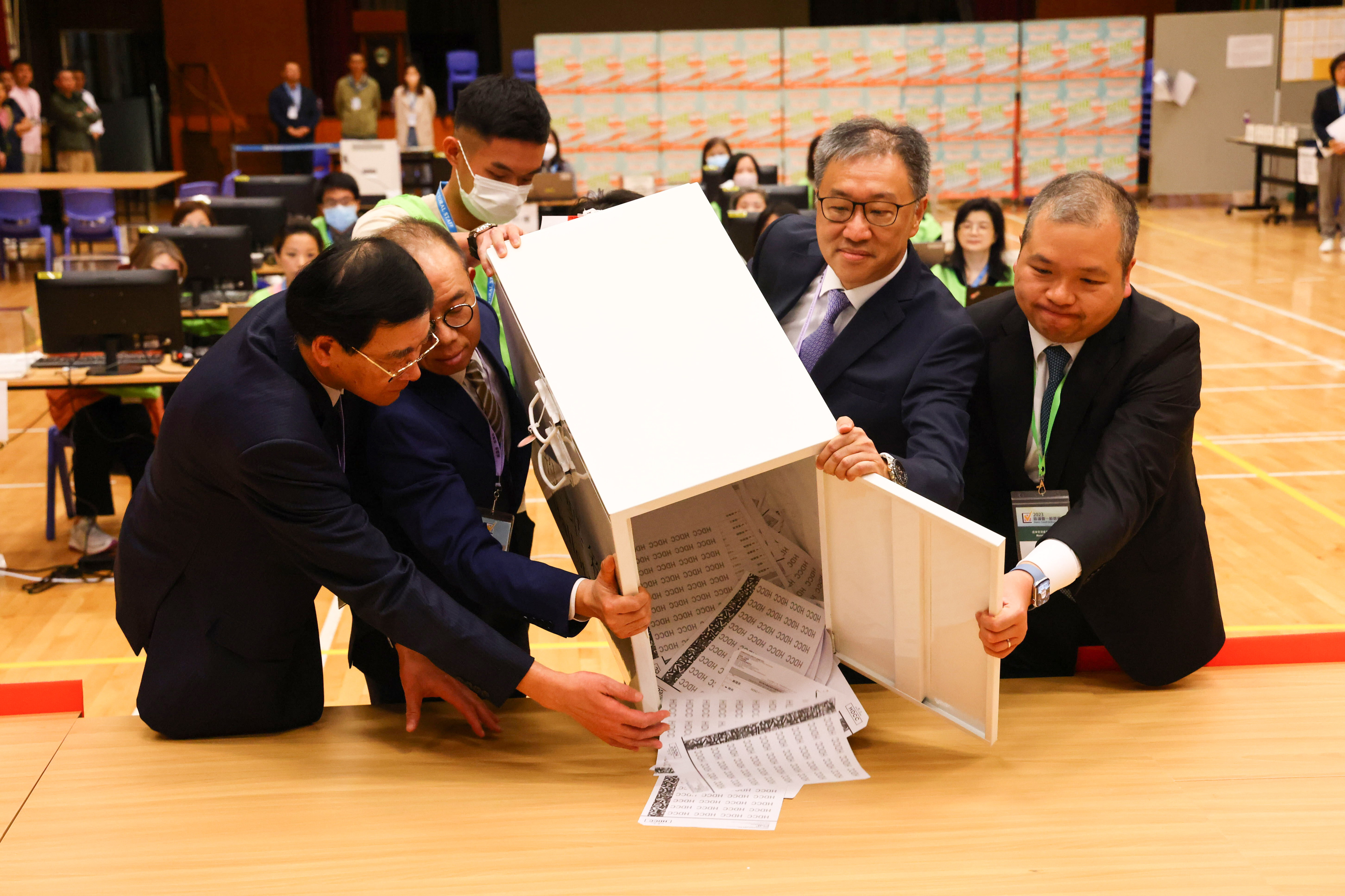 A ballot box is emptied at a polling station in San Po Kong early on December 11 last year. Photo: Dickson Lee