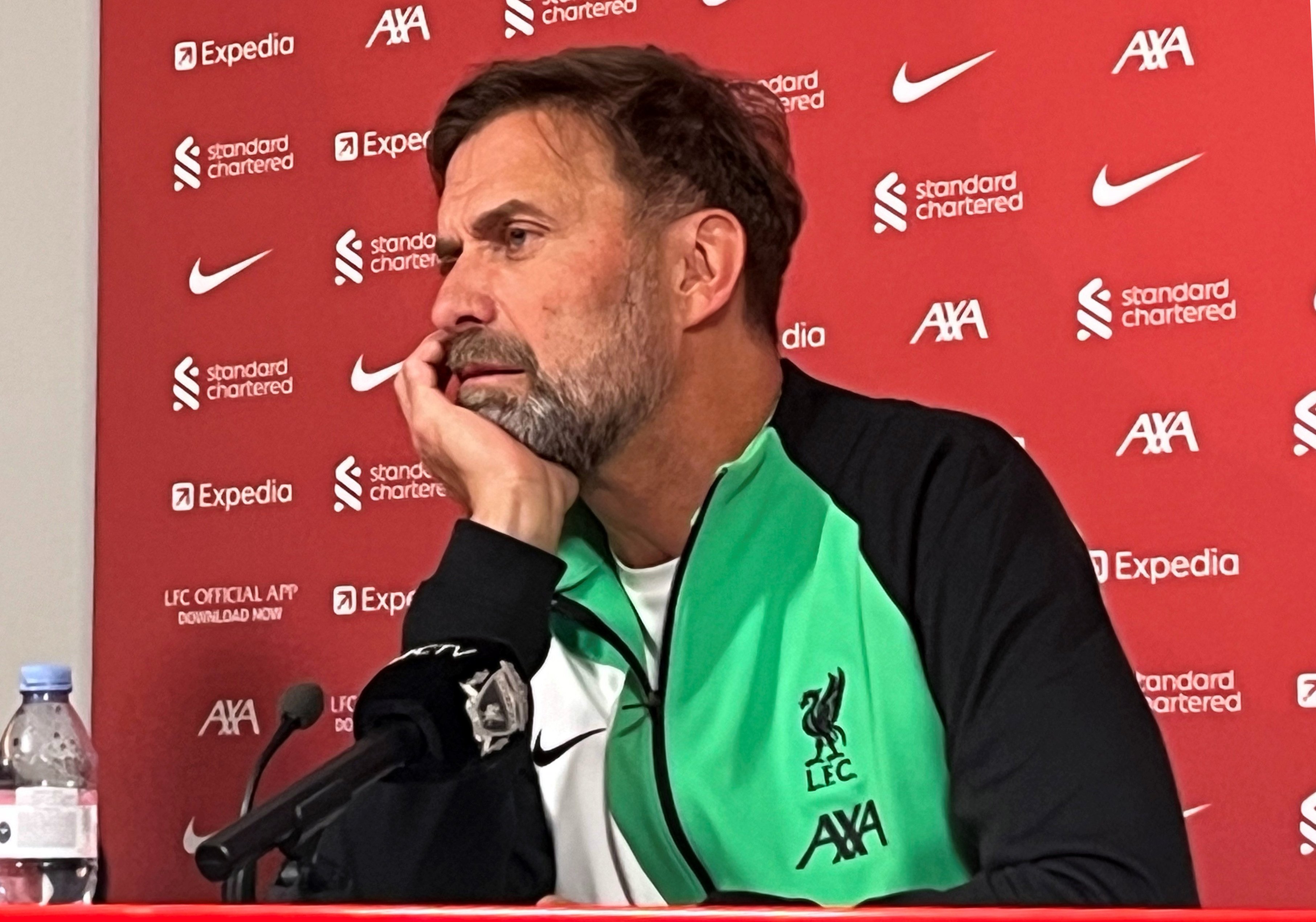 Liverpool manager Jurgen Klopp speaks during a press conference after announcing he was standing down as manager at the end of the season. Photo: DPA