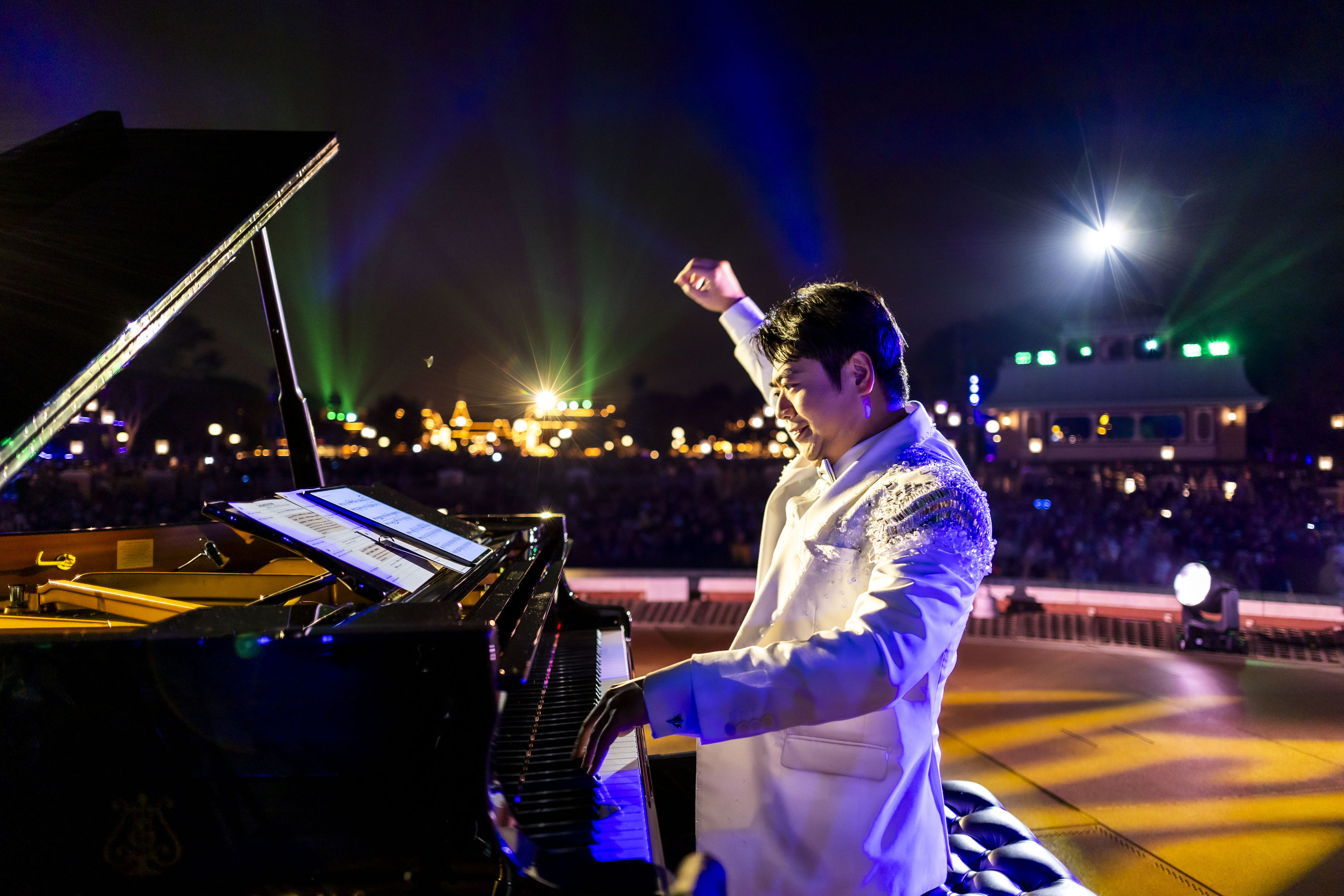 Pianist Lang Lang performs on the stage of the Castle of Magical Dreams at Hong Kong Disneyland on January 27, 2024. The Chinese virtuoso played 14 popular Disney tunes in his 45-minute open-air concert. Photo: Hong Kong Disneyland