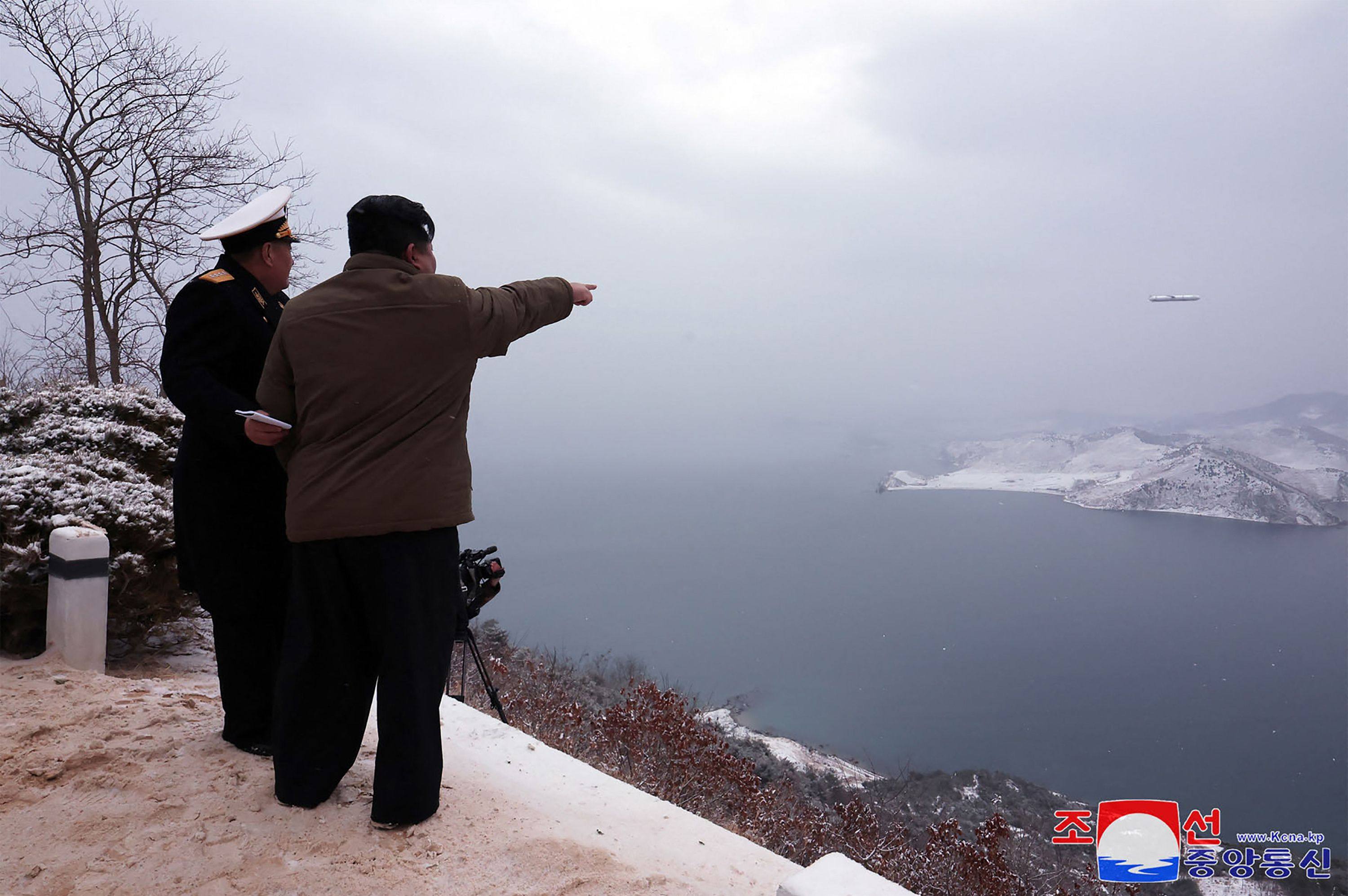 North Korean leader Kim Jong-un watches the test-firing of a submarine-launched strategic cruise missile, codenamed “Pulhwasal-3-31”, in this image released by state media. Photo: KCNA via KNS/AFP