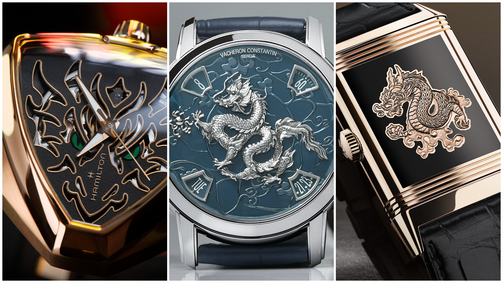 Hamilton, Vacheron Constantin and Jaeger LeCoultre all featured the dragon on their watches for Chinese New Year. Photos: Hamilton, Vacheron Constantin, Jaeger LeCoultre
