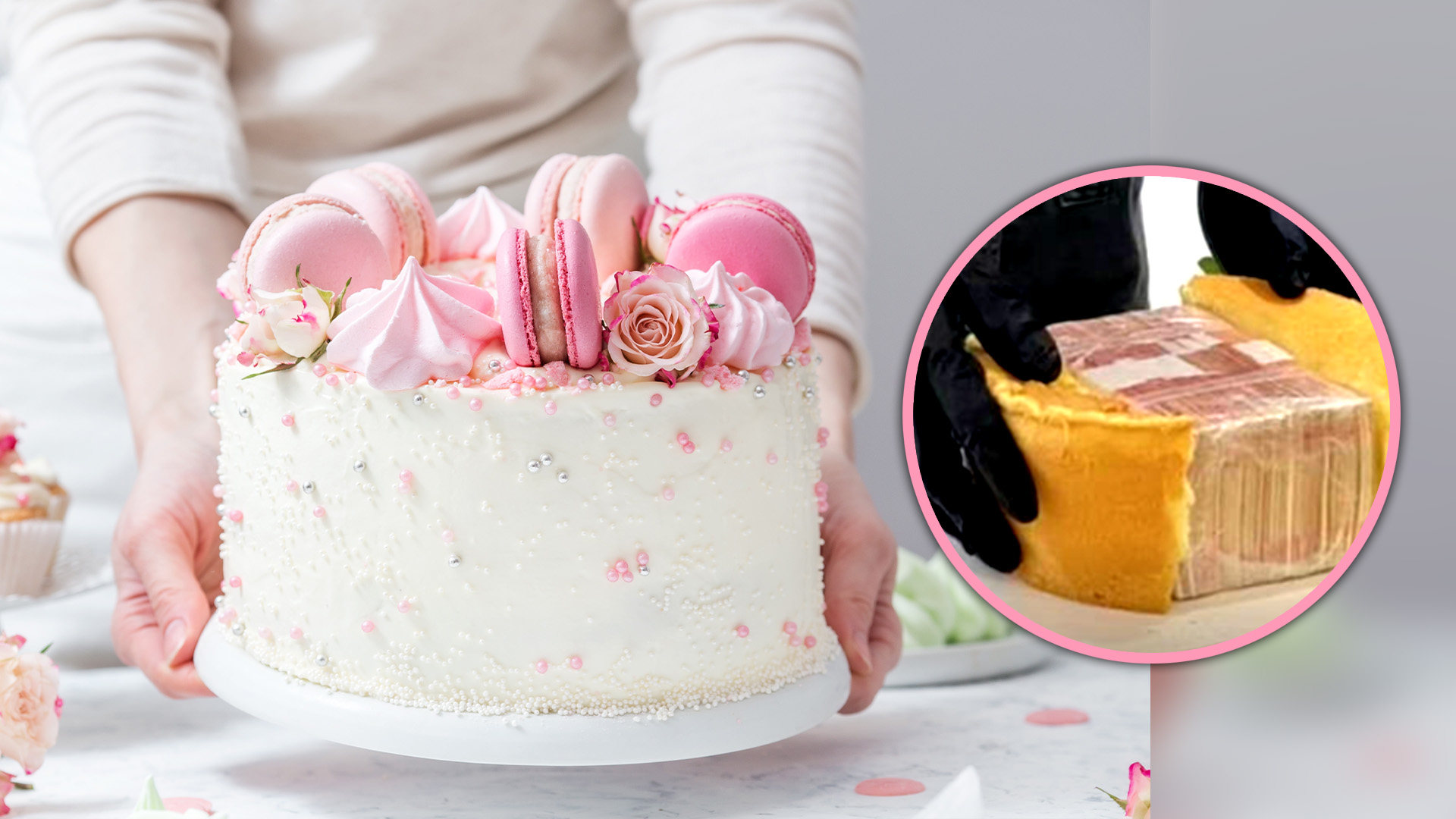 An innocent baker in China has found himself unwittingly caught up in a crime investigation after he completed an order for a customer who asked him to make a cake with a pile of cash hidden inside it. Photo: SCMP composite/Shutterstock/Weibo