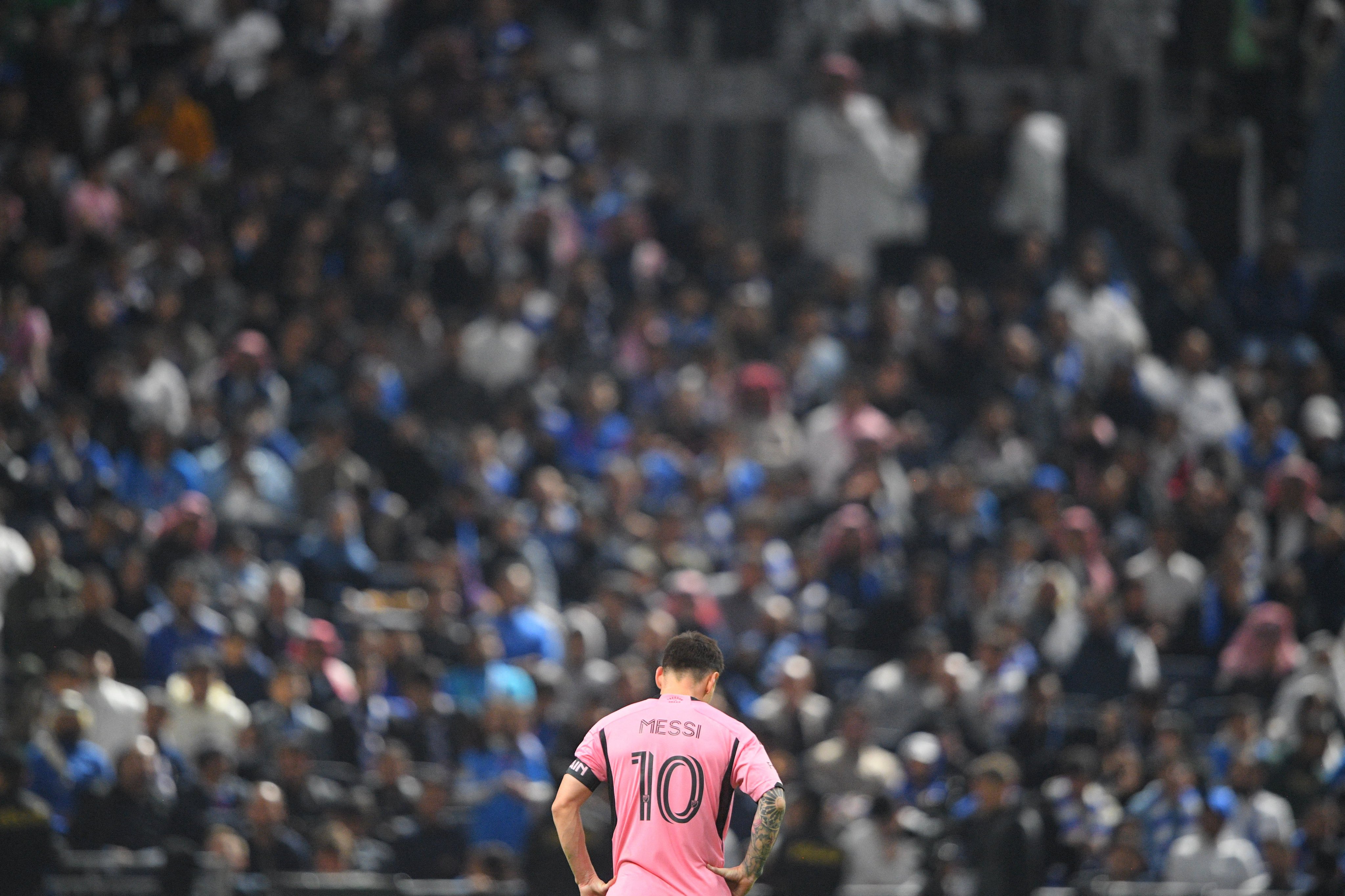 Inter Miami’s Lionel Messi takes a moment during his side’s preseason friendly against Al Hilal in Riyadh. Photo: USA Today Sports