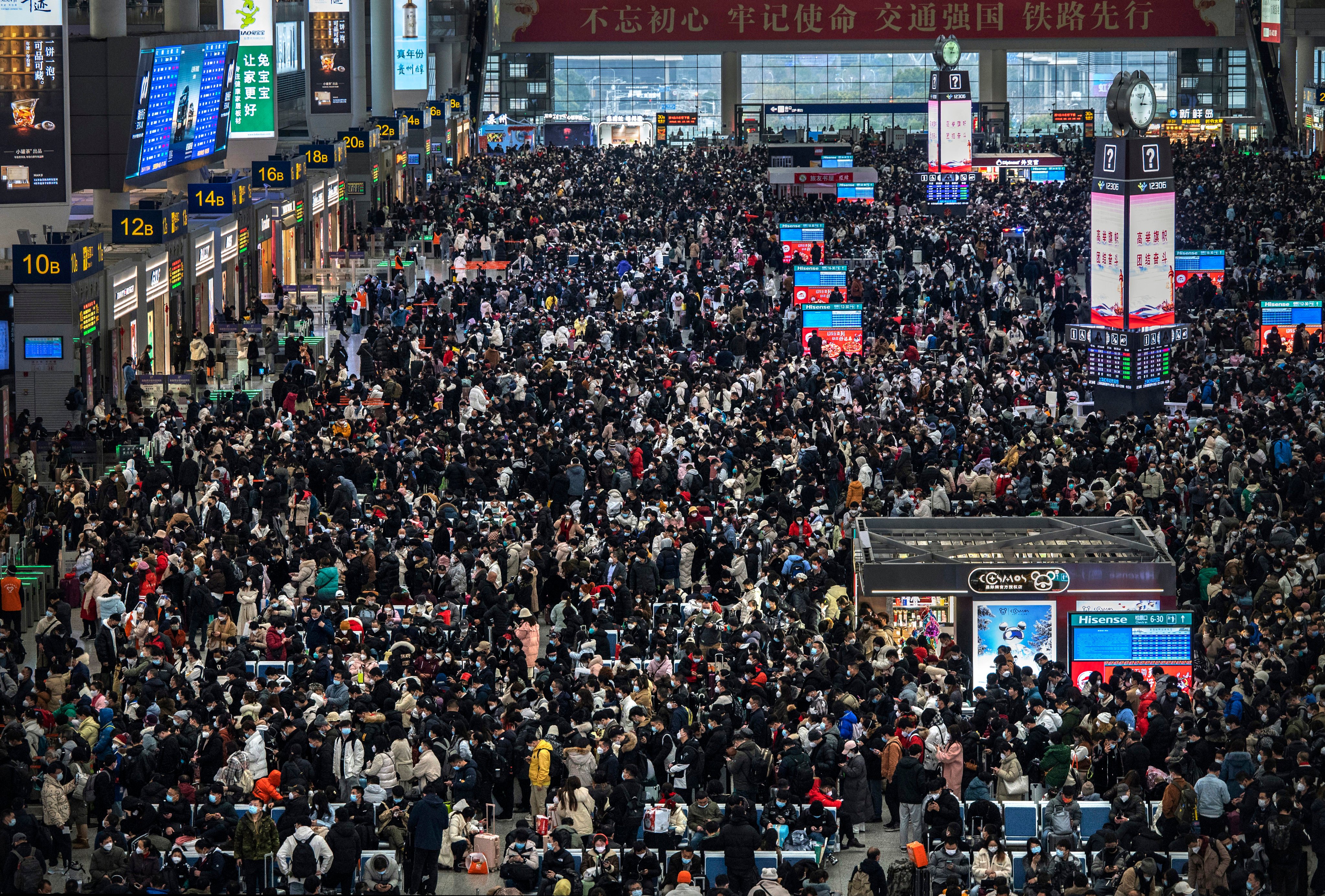Last year there were huge crowds at the Shanghai Hongqiao Railway Station during the Lunar New Year holiday. This year, the demand is even greater, with many on waiting lists for tickets. Photo: Getty Images