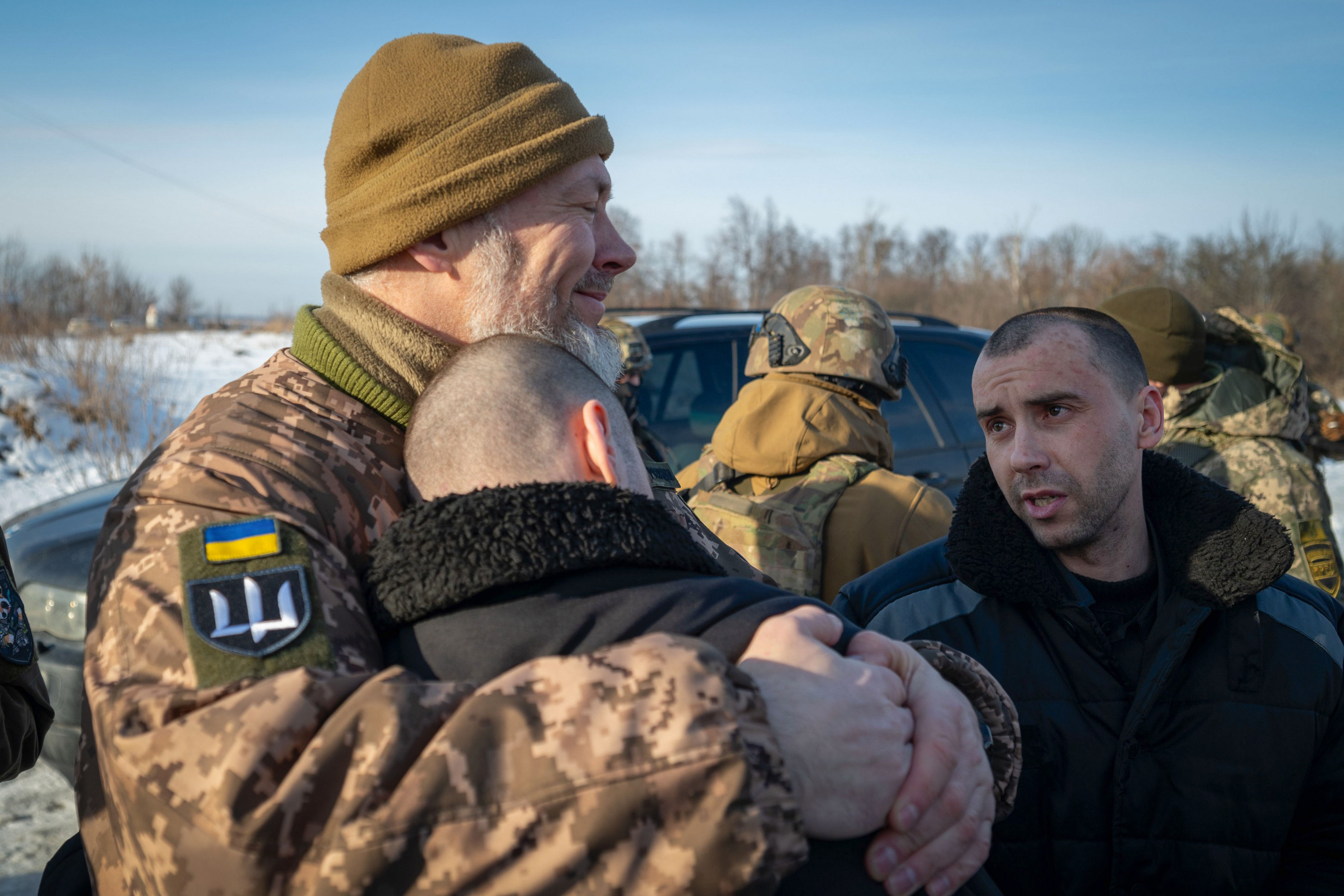 Ukrainian prisoners of war react after a prisoner exchange at an undisclosed location. Russia and Ukraine exchanged about 200 prisoners of war each, the countries said on Wednesday. Photo: X/Volodymyr Zelensky via AP