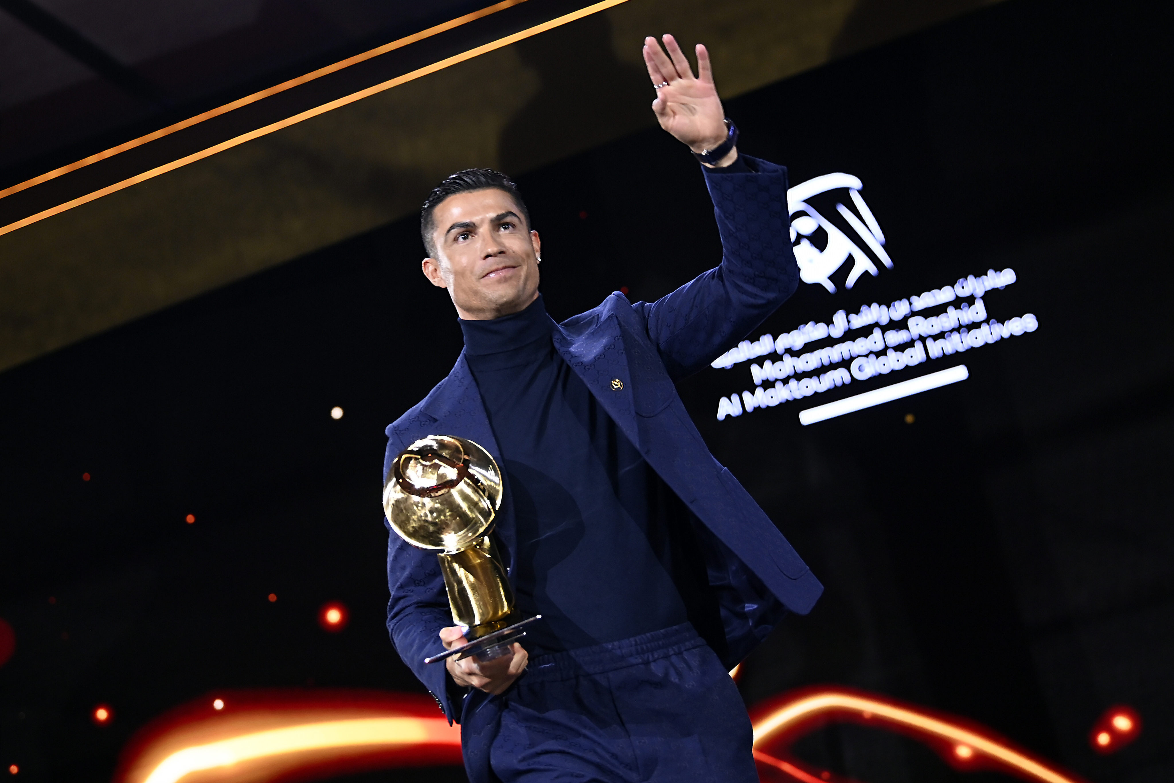 Cristiano Ronaldo receives the lifetime achievement award during the 14th edition of the Dubai Globe Soccer Awards 2024. Photo: DPA