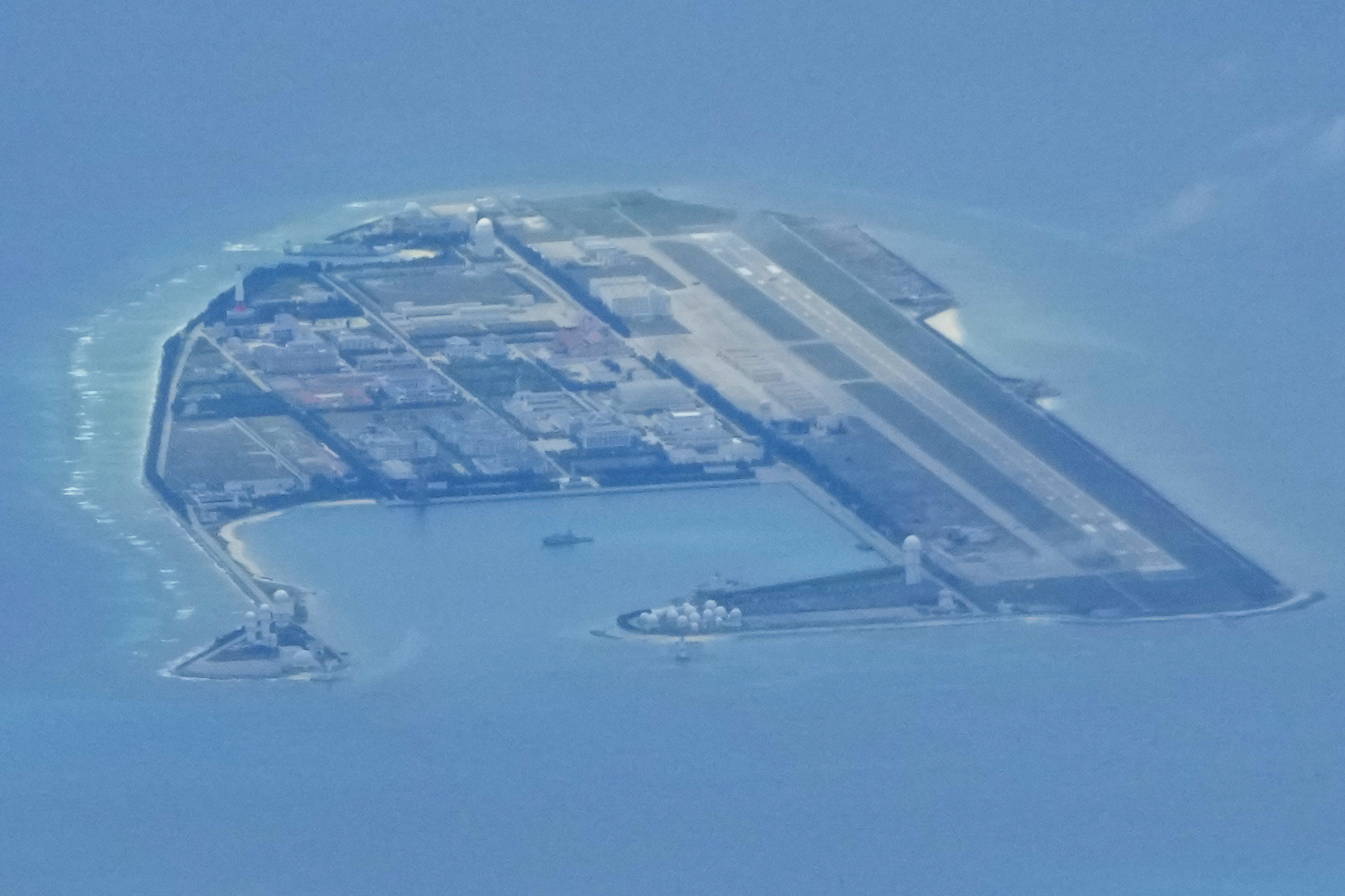 Chinese structures and buildings at Mischief Reef in the South China Sea on March 20, 2022. Photo: AP