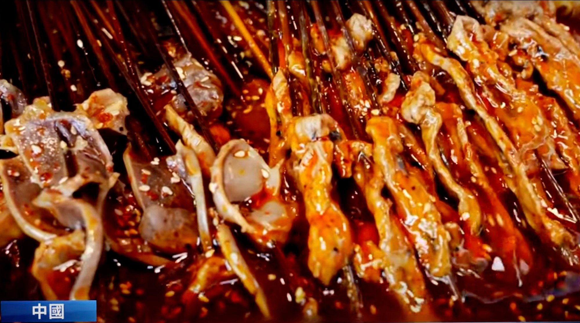 Bo Bo Chicken is a skewered snack that includes meat and offal from the bird, plus vegetables and other meats. Photo: YouTube