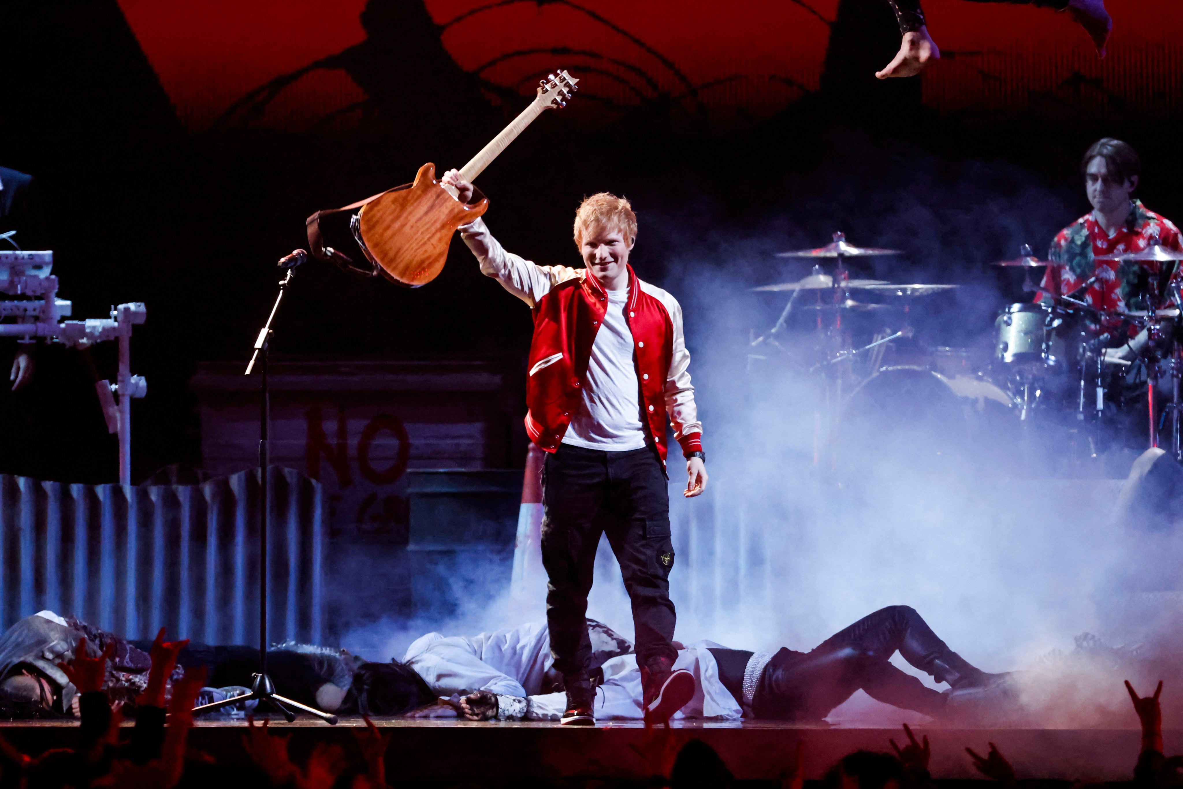 Singer Ed Sheeran performs during the BRIT Awards 2022 in London. Photo: AFP