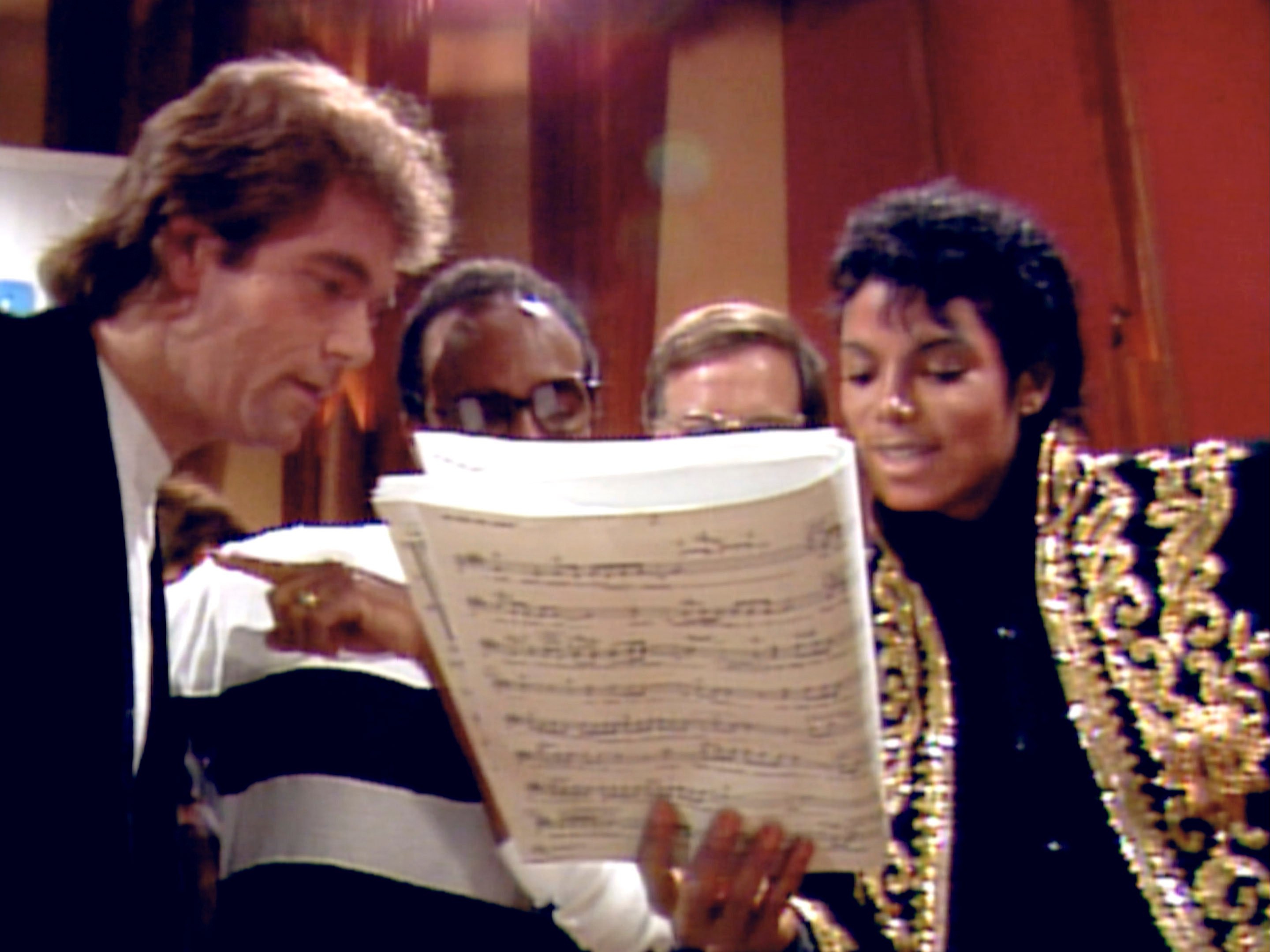 (From left) Huey Lewis, Quincy Jones and Michael Jackson in a still from Netflix’s The Greatest Night in Pop, a documentary that tells the “honest story” of how the 1985 charity megahit “We Are the World” was made. Photo: Netflix/AP