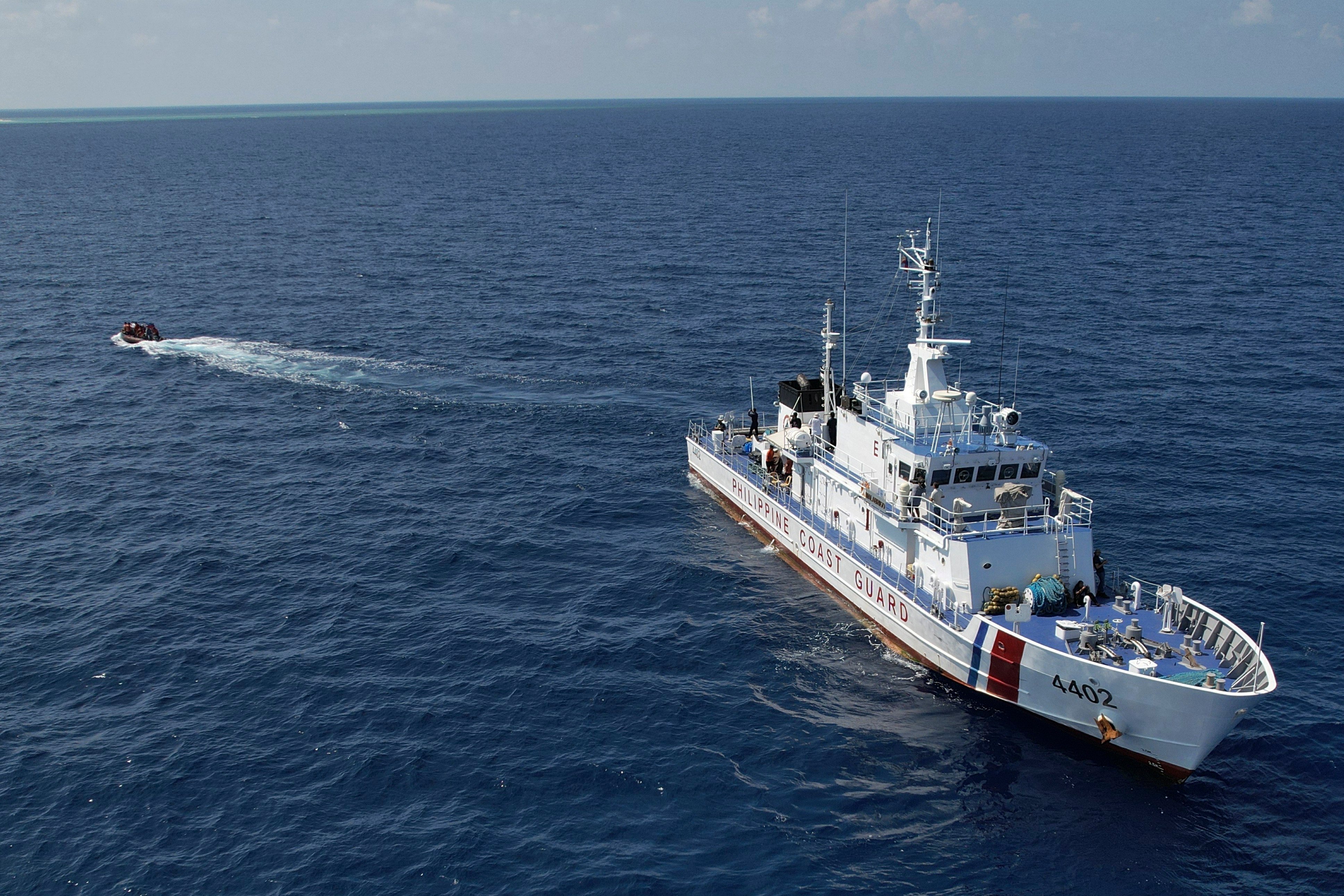 A Philippine Coast Guard vessel at the Spratly Islands, which is called Nansha Qundao in pinyin. China’s foreign ministry and state media have been increasing the use of pinyin terms for disputed parts of the South China Sea as a way to reinforce China’s claims over the contested waterway. Photo: AP