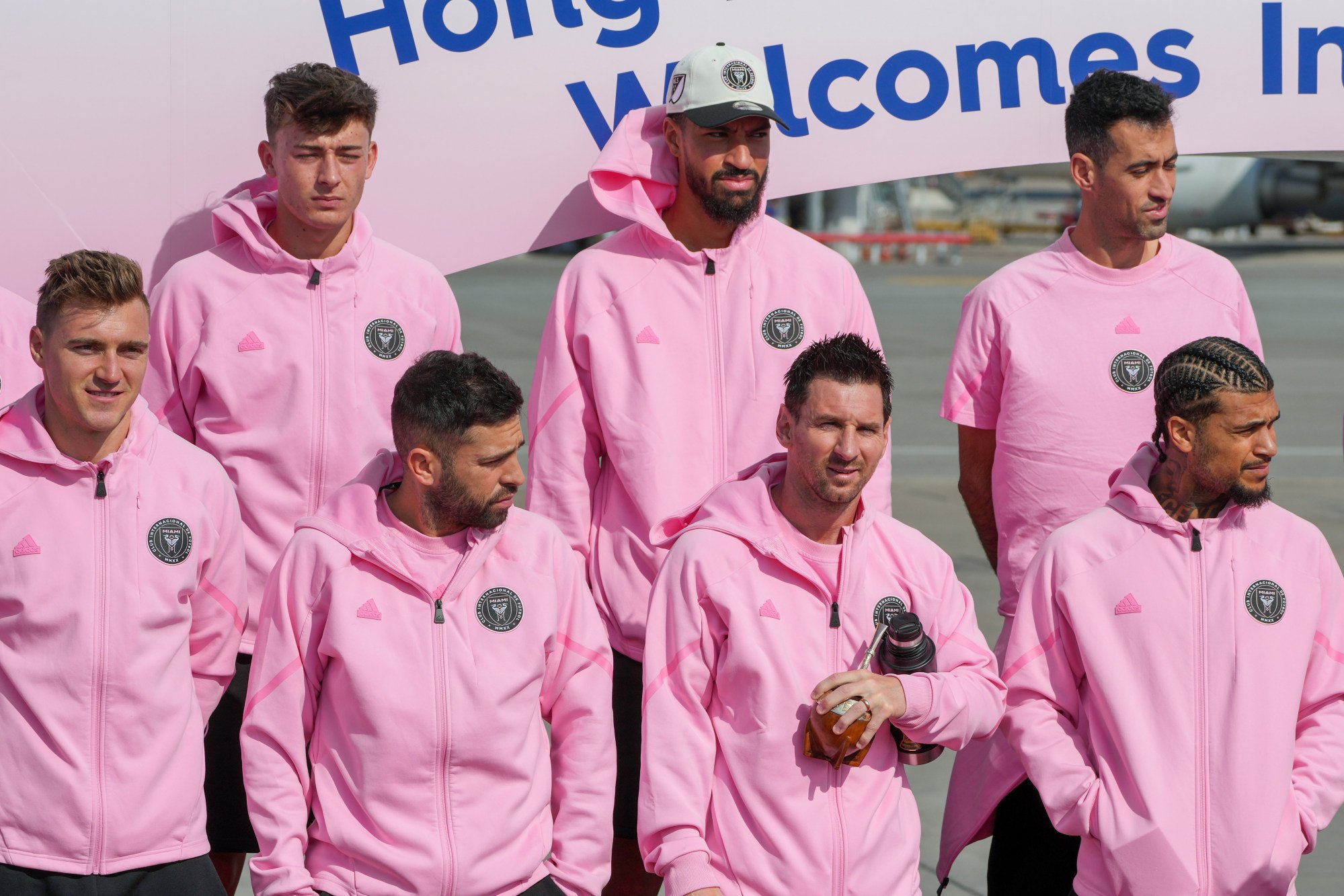 Lionel Messi (front, second right) arrived in the city on Friday. Photo: Sam Tsang
