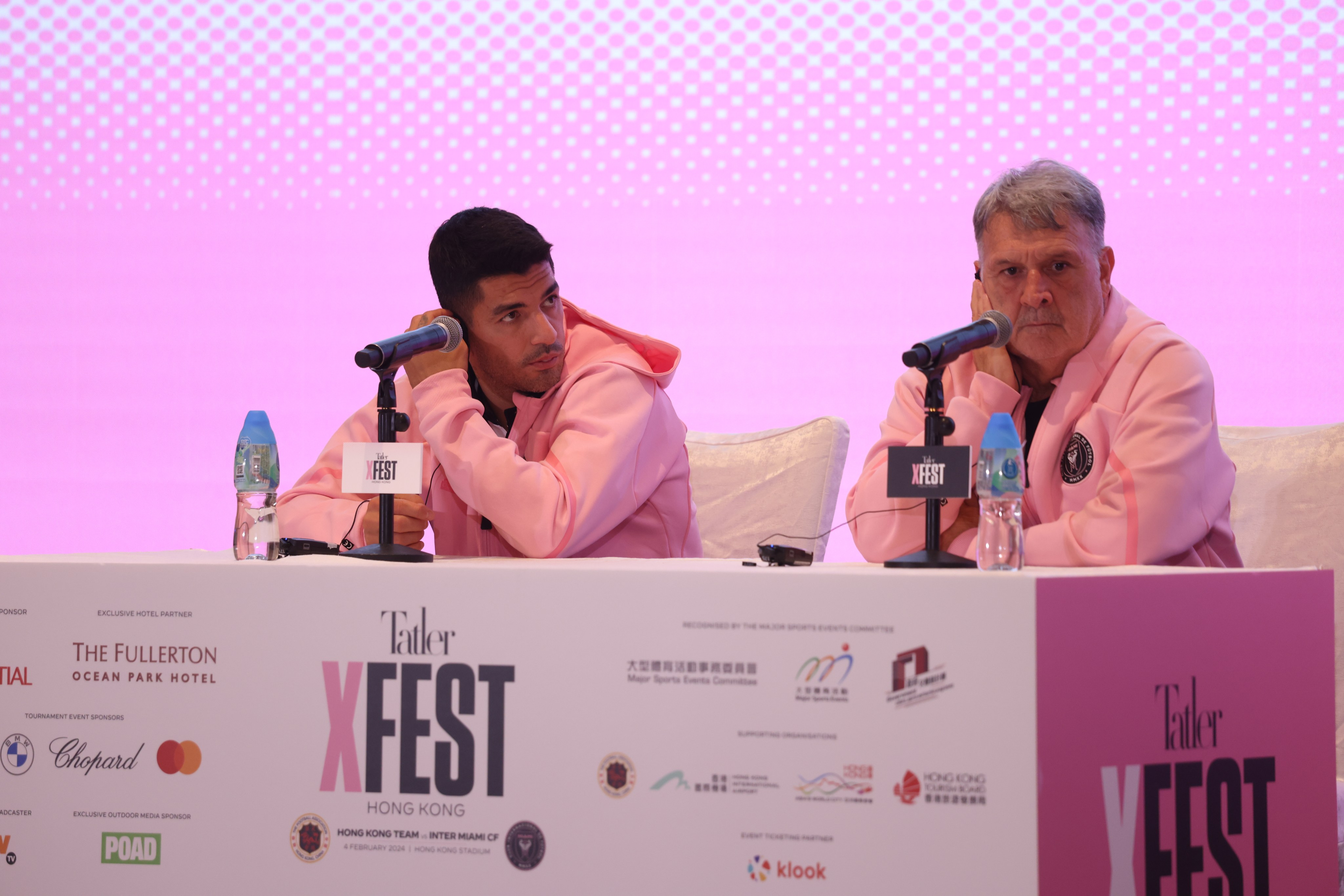 Inter Miami head coach Gerardo ‘Tata’ Martino (right) and Luis Suárez answer questions from the press conference at The Fullerton Ocean Park Hotel. Photo: Yik Yeung-man