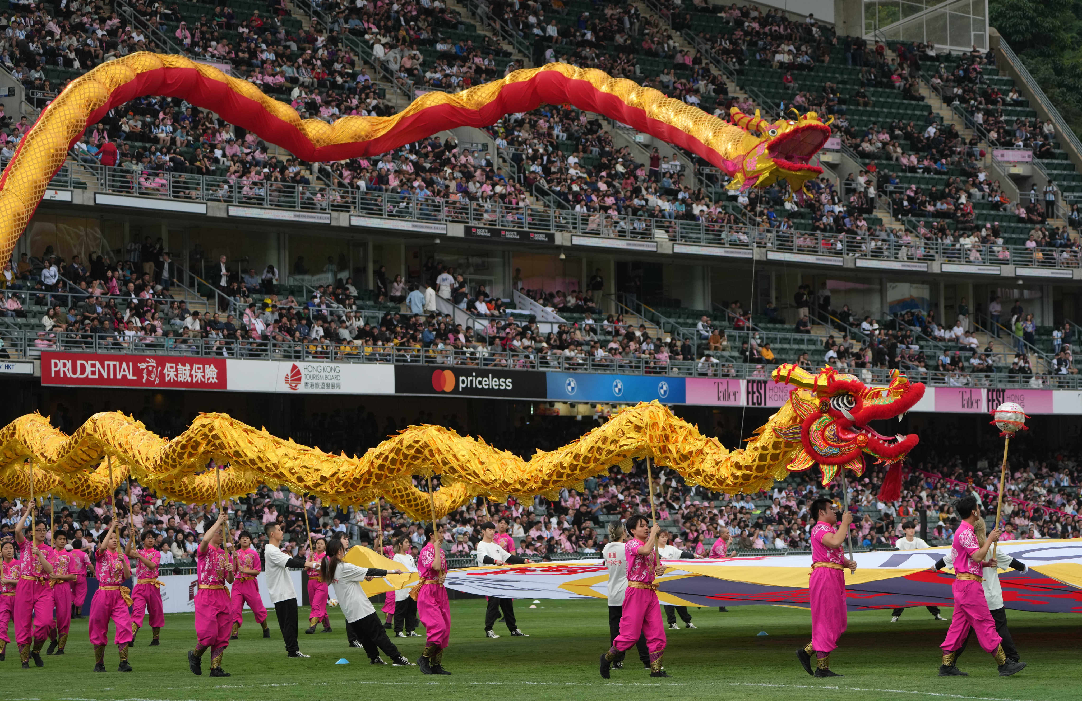 A dragon dance is performed at Hong Kong Stadium in Causeway Bay before a match in which fans expected to see Lionel Messi play for Inter Miami in a friendly match against the Hong Kong team on February 4.
Photo: Sam Tsang