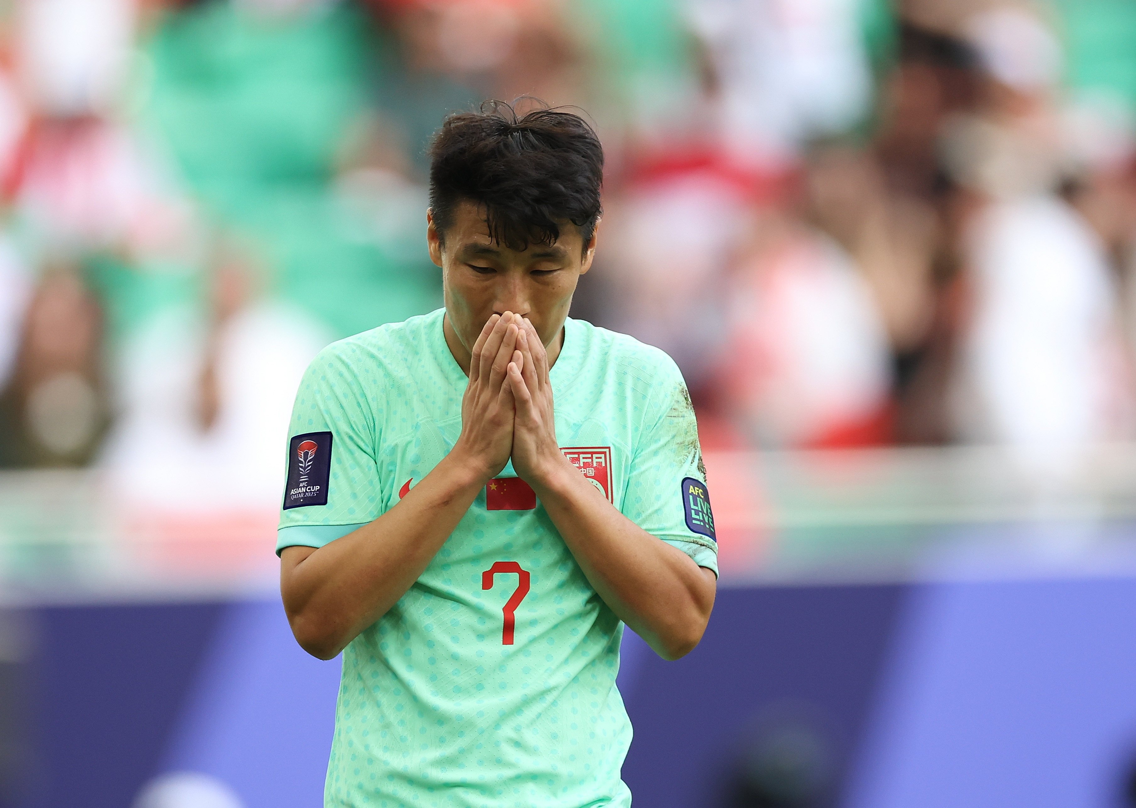 Wu Lei of China reacts after missing a chance to score during the Group A match between China and Lebanon at AFC Asian Cup Qatar 2023. Photo: Xinhua
