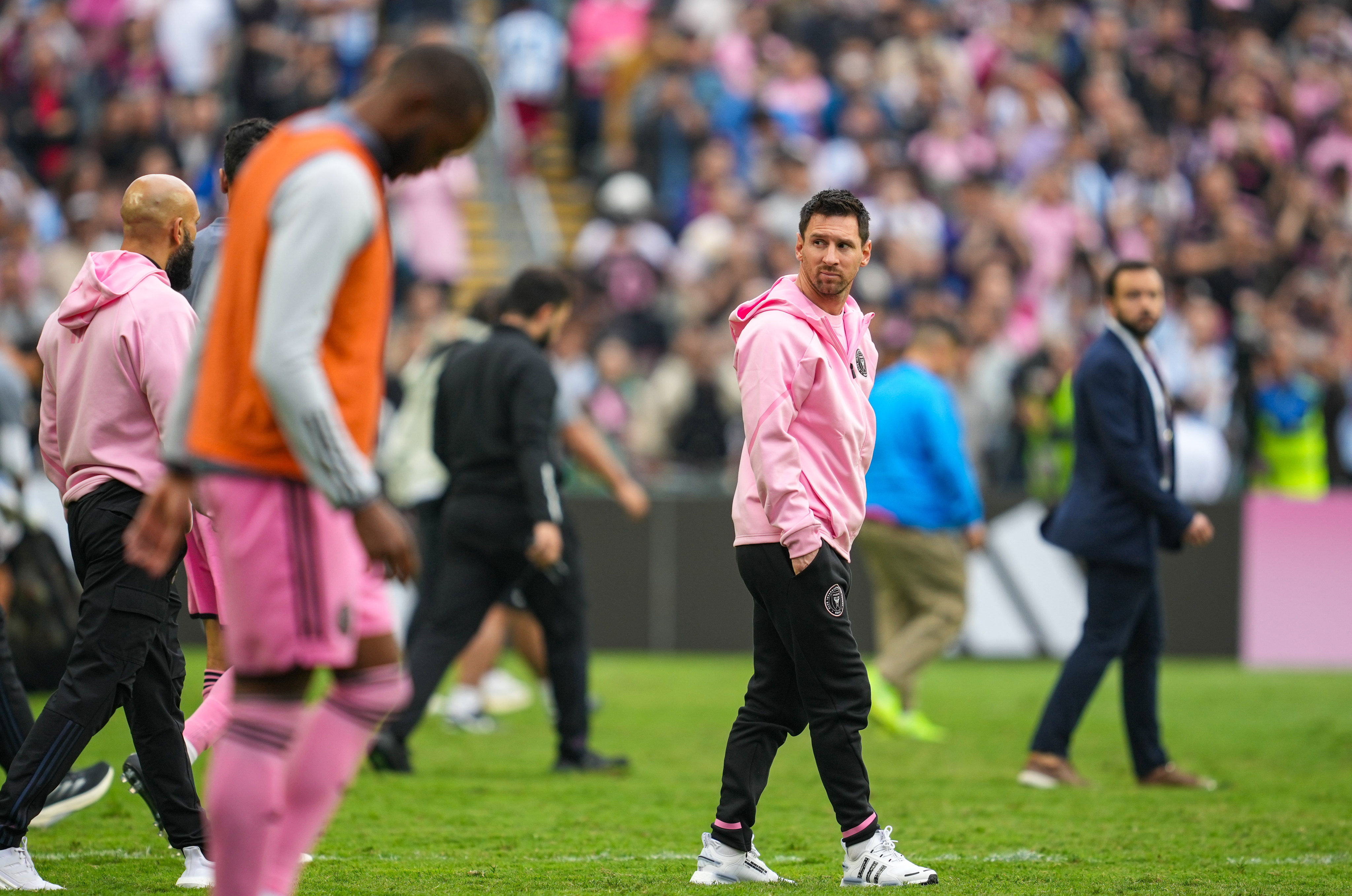 Lionel Messi (second right) is suffering from an inflamed hamstring, according to Inter Miami’s coach. Photo: Sam Tsang