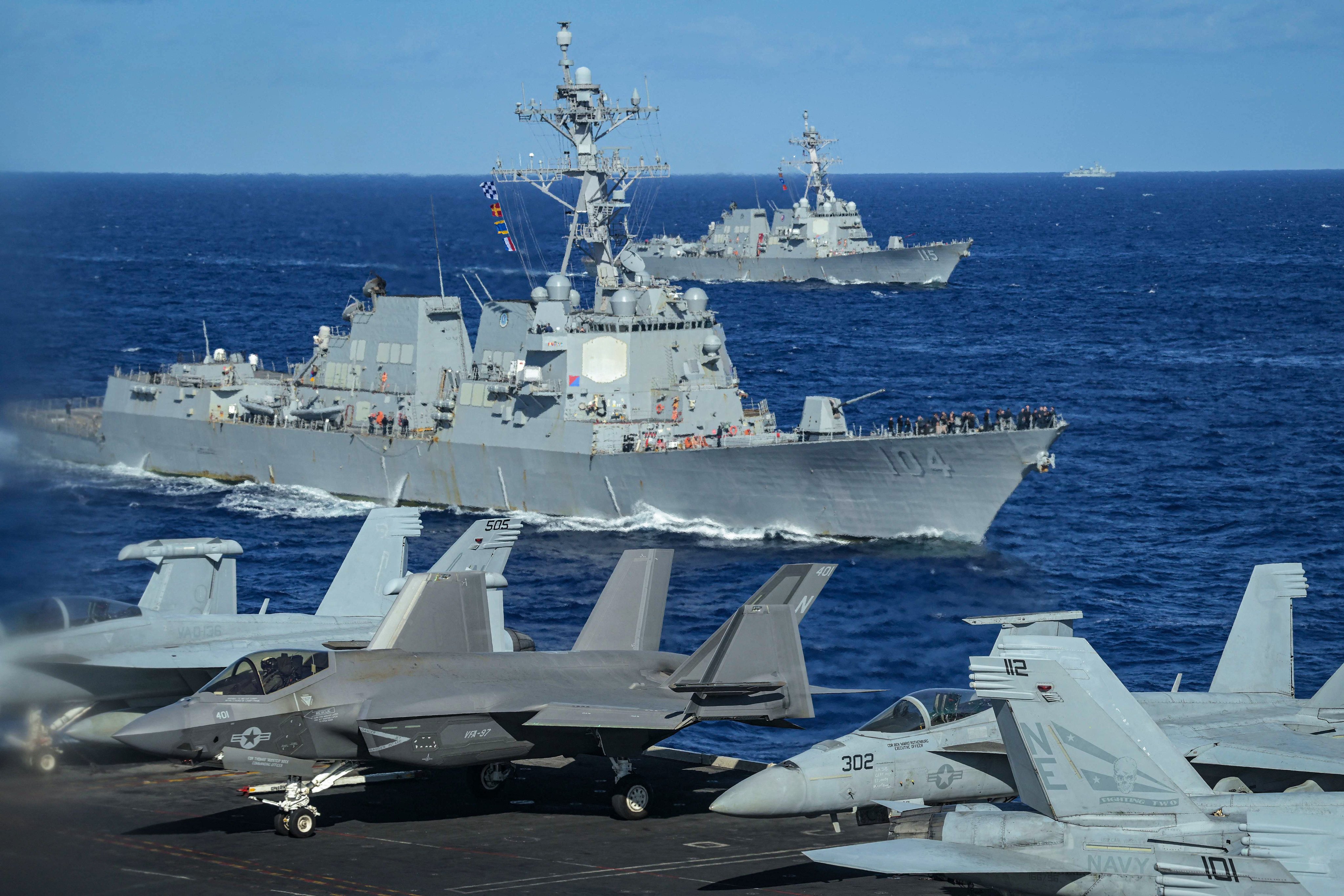 American warships take part in a three-day maritime exercise between the US and Japan in the Philippine Sea on January 31. Tokyo’s growing security alliance with Washington has strained its ties with Beijing in recent years. Photo: AFP