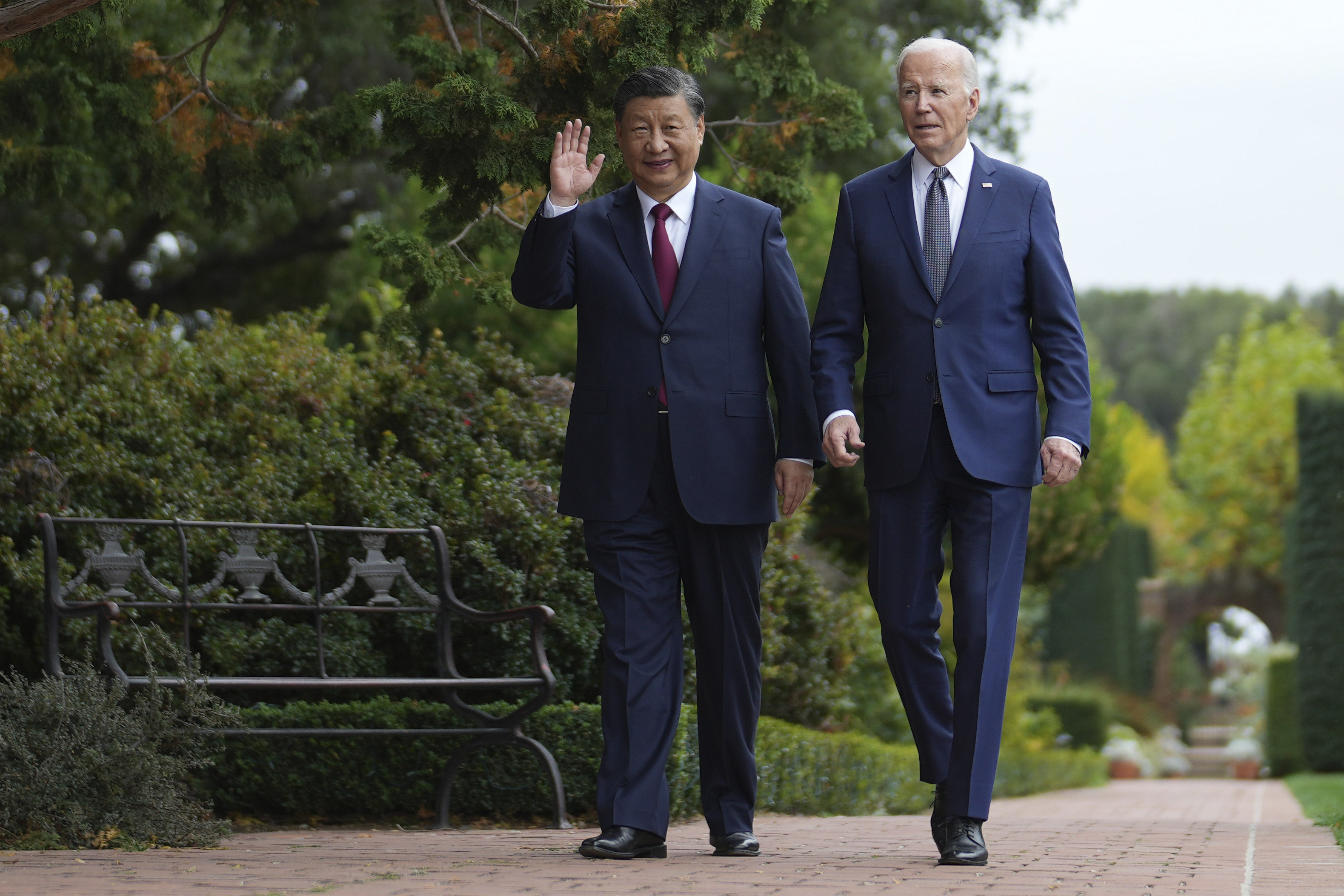 Presidents Xi Jinping and Joe Biden take a walk in November on the sidelines of the Asia-Pacific Economic Cooperative conference in California. Photo: AP