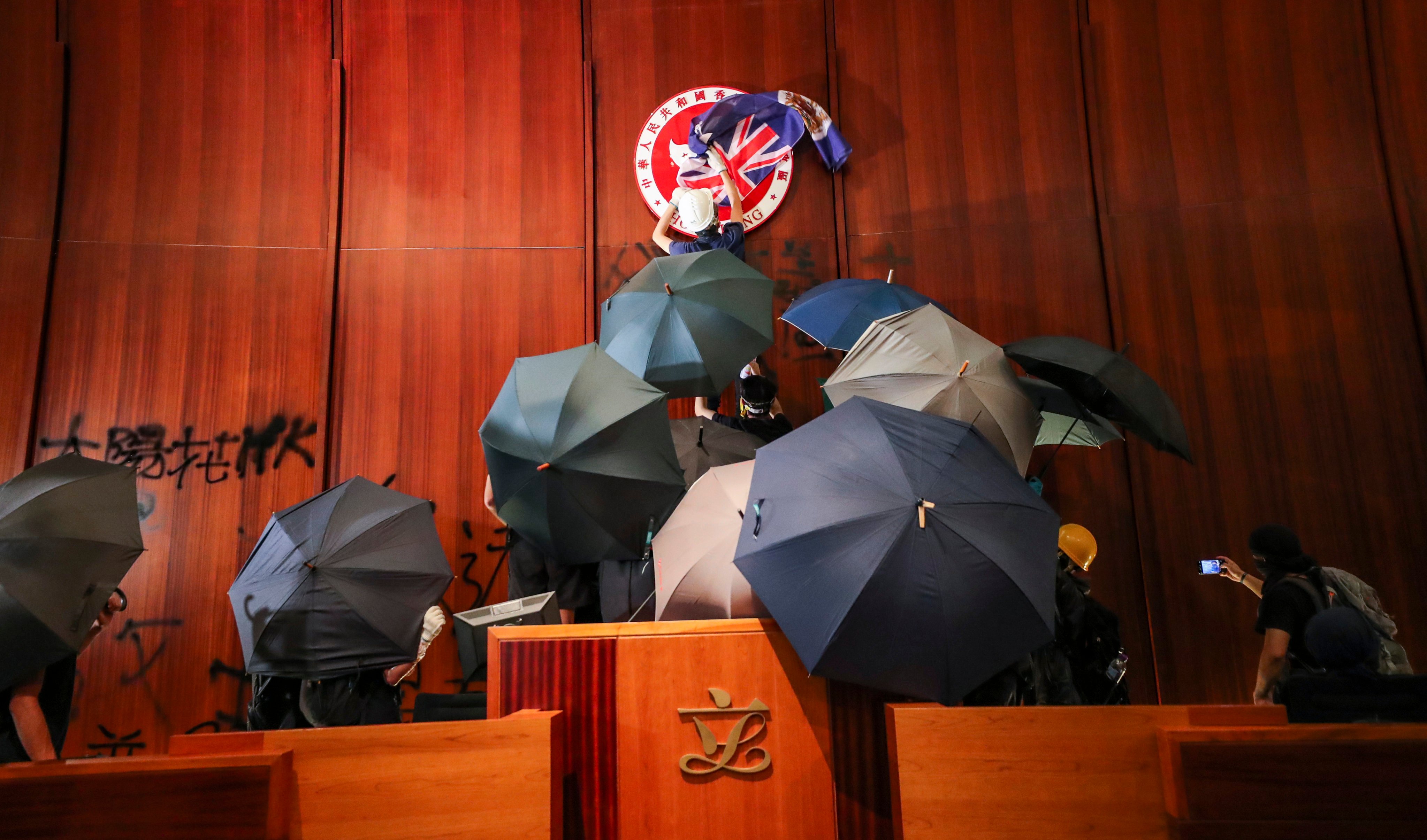 Protesters broke into the Legco building on July 1, 2019, amid the months-long anti-government demonstrations. Photo: Sam Tsang
