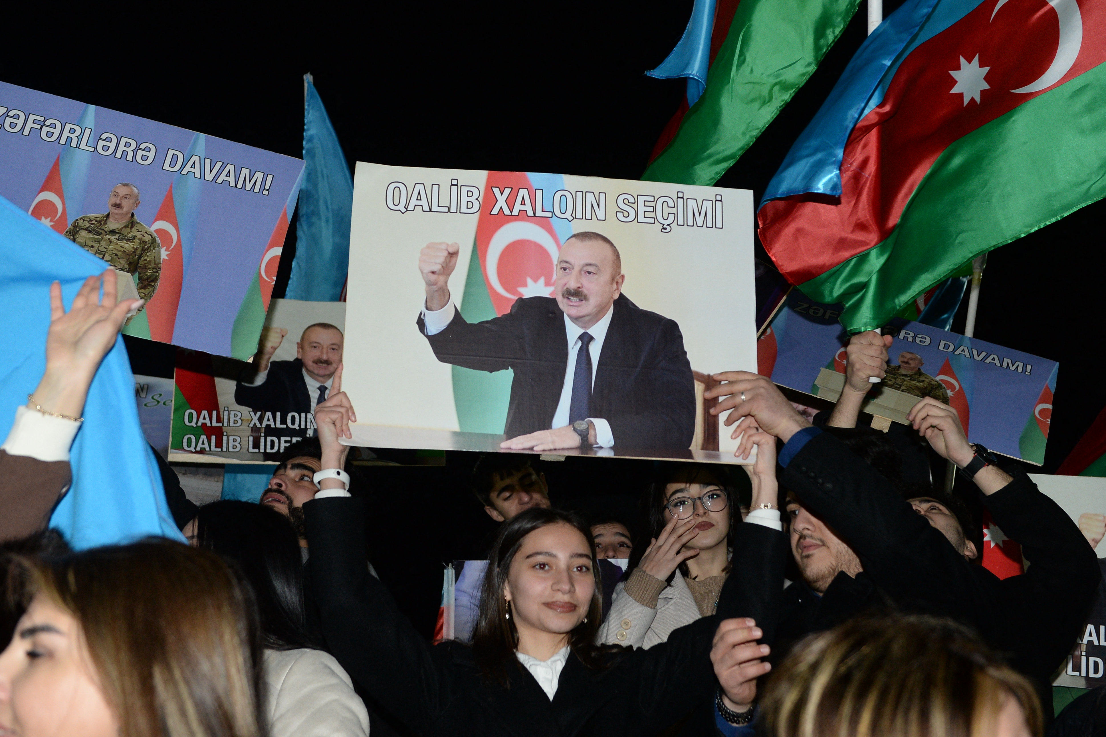 Supporters of Azerbaijani President Ilham Aliyev after polls closed in Baku. Photo: AFP