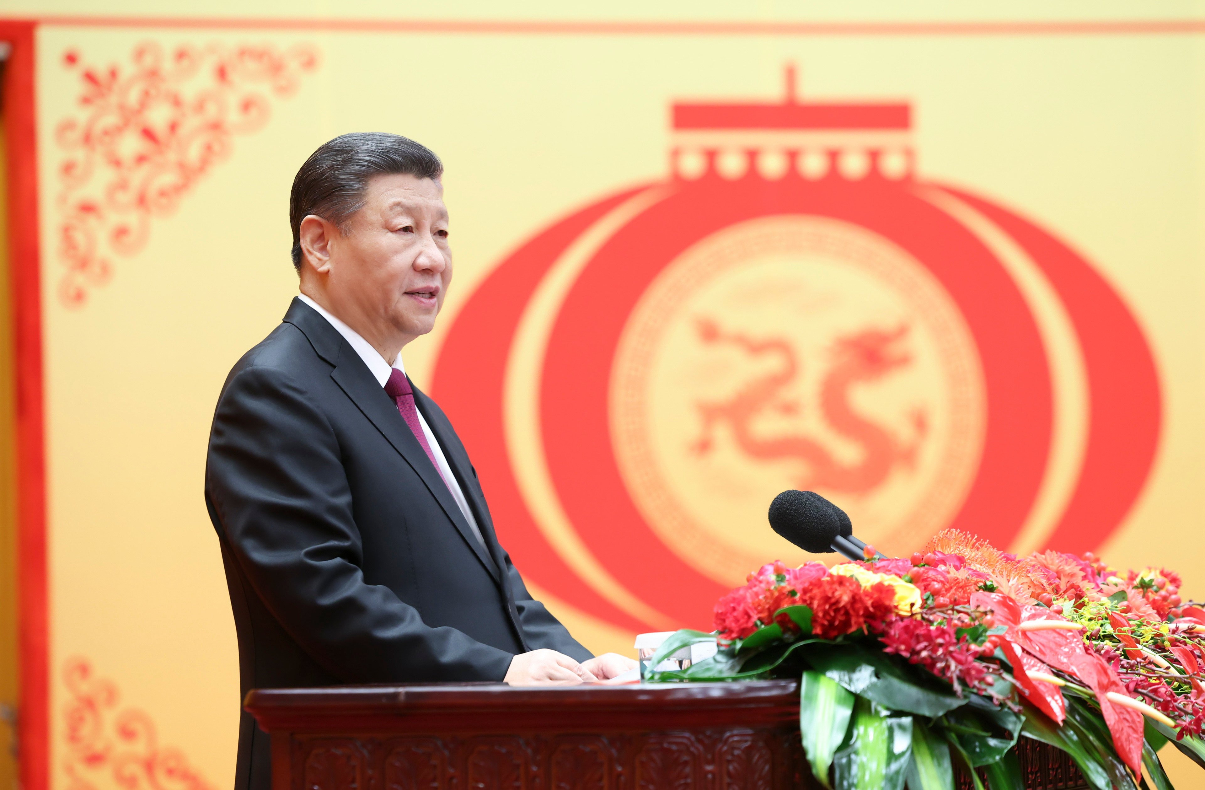Chinese President Xi Jinping delivers a speech at a reception for Lunar New Year, also known as Spring Festival, at the Great Hall of the People in Beijing on Thursday. Photo: Xinhua
