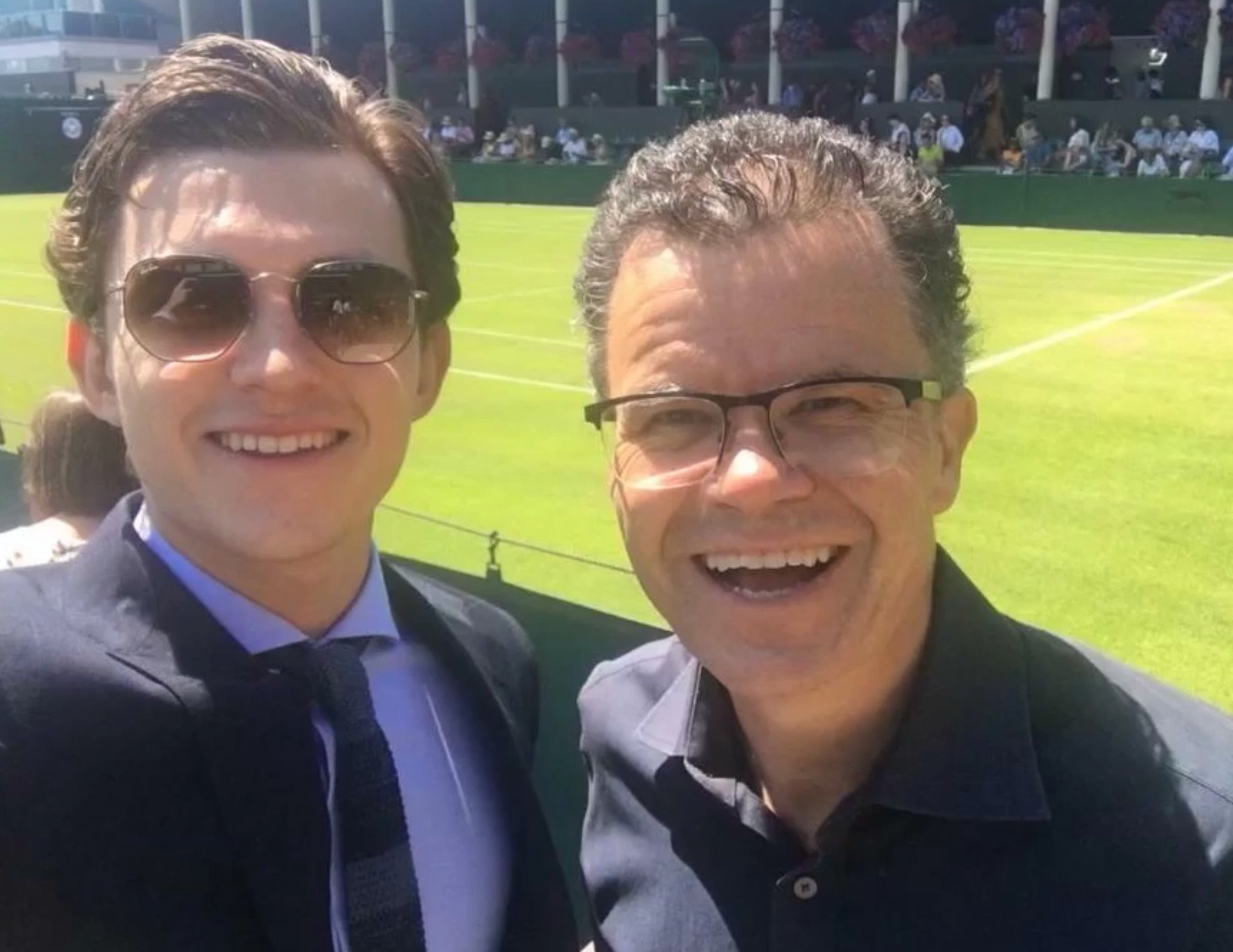 Tom Holland’s (left) dad is Dominic Holland (right), a comedian and author. Photo: @dommoholland/Instagram 