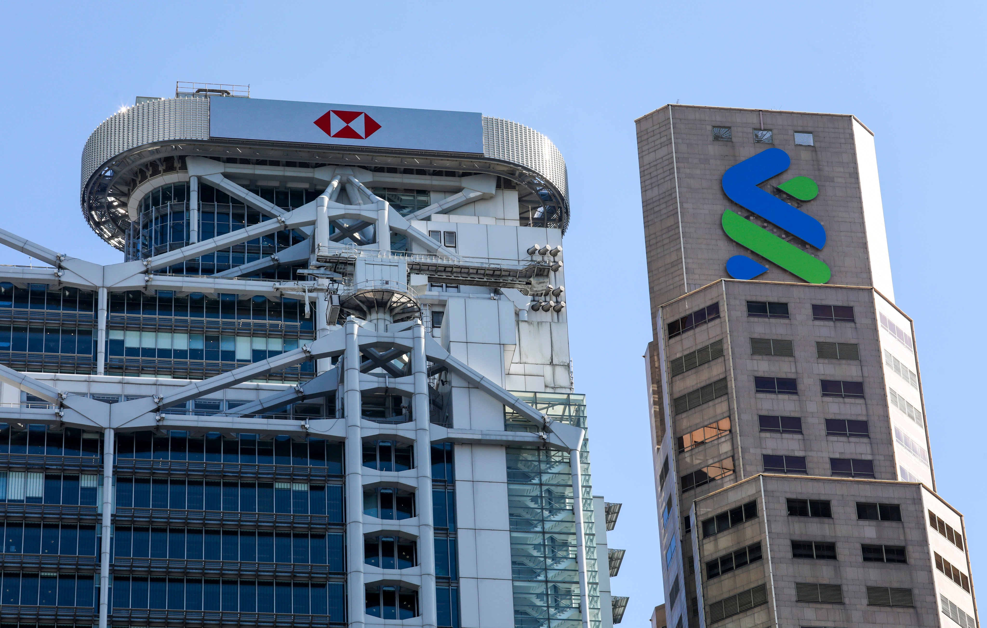 The Headquarters buildings of HSBC and Standard Chartered Bank are photographed at Central. Photo: Yik Yeung -man