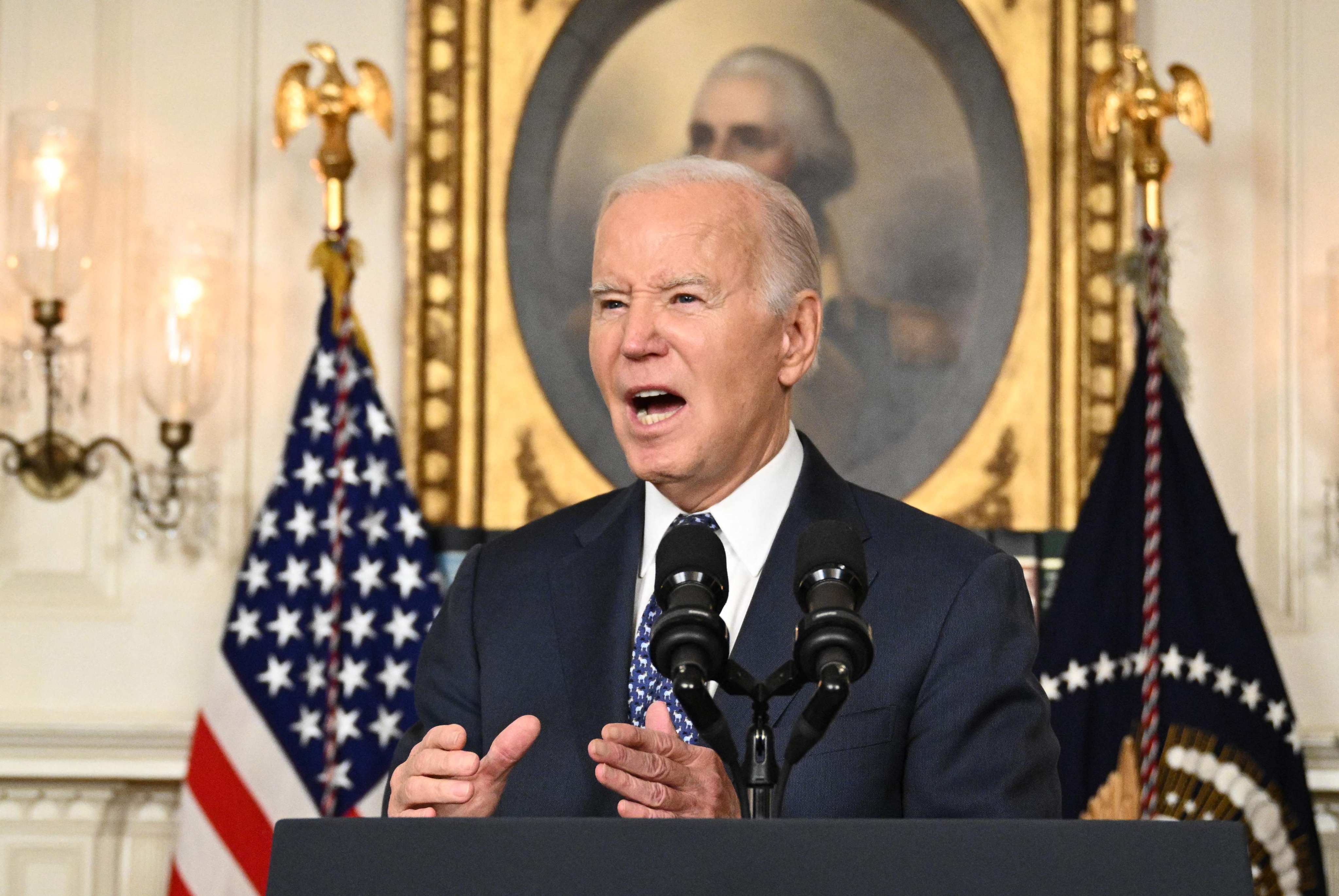 President Joe Biden delivering remarks at the White House Thursday evening. Photo: AFP