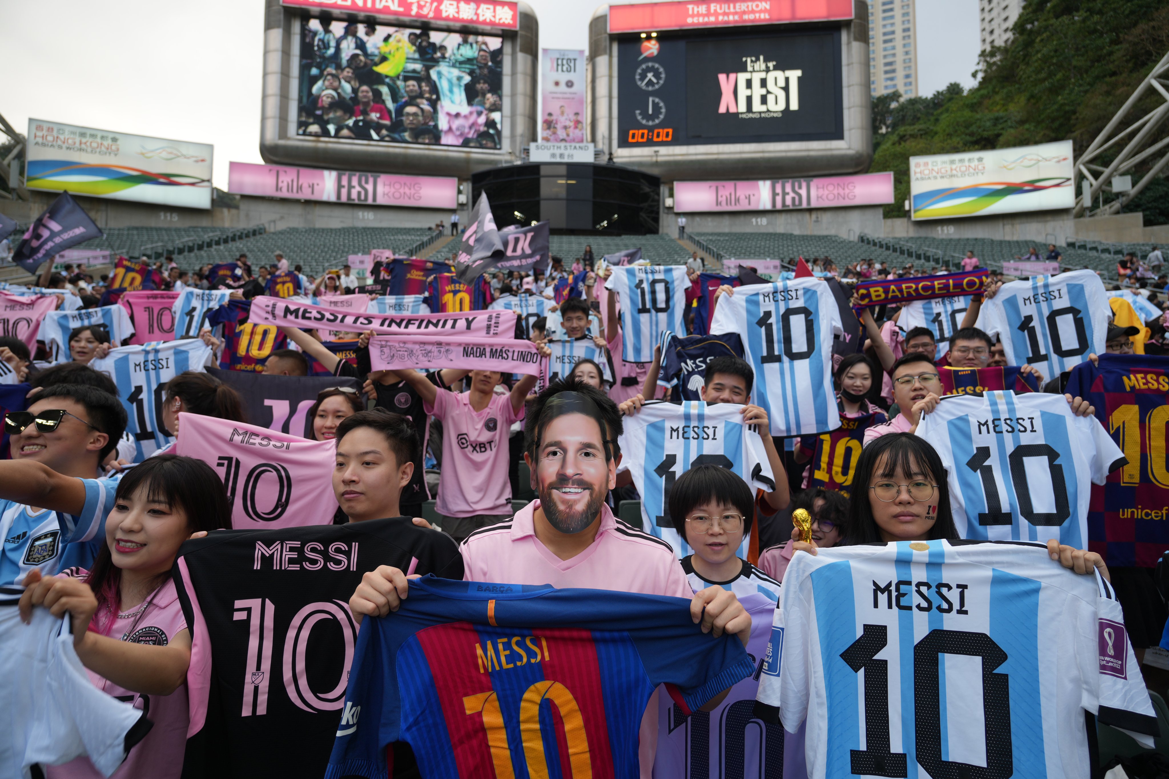 Lionel Messi’s supporters gather in Hong Kong Stadium in Causeway Bay. Photo: Sam Tsang