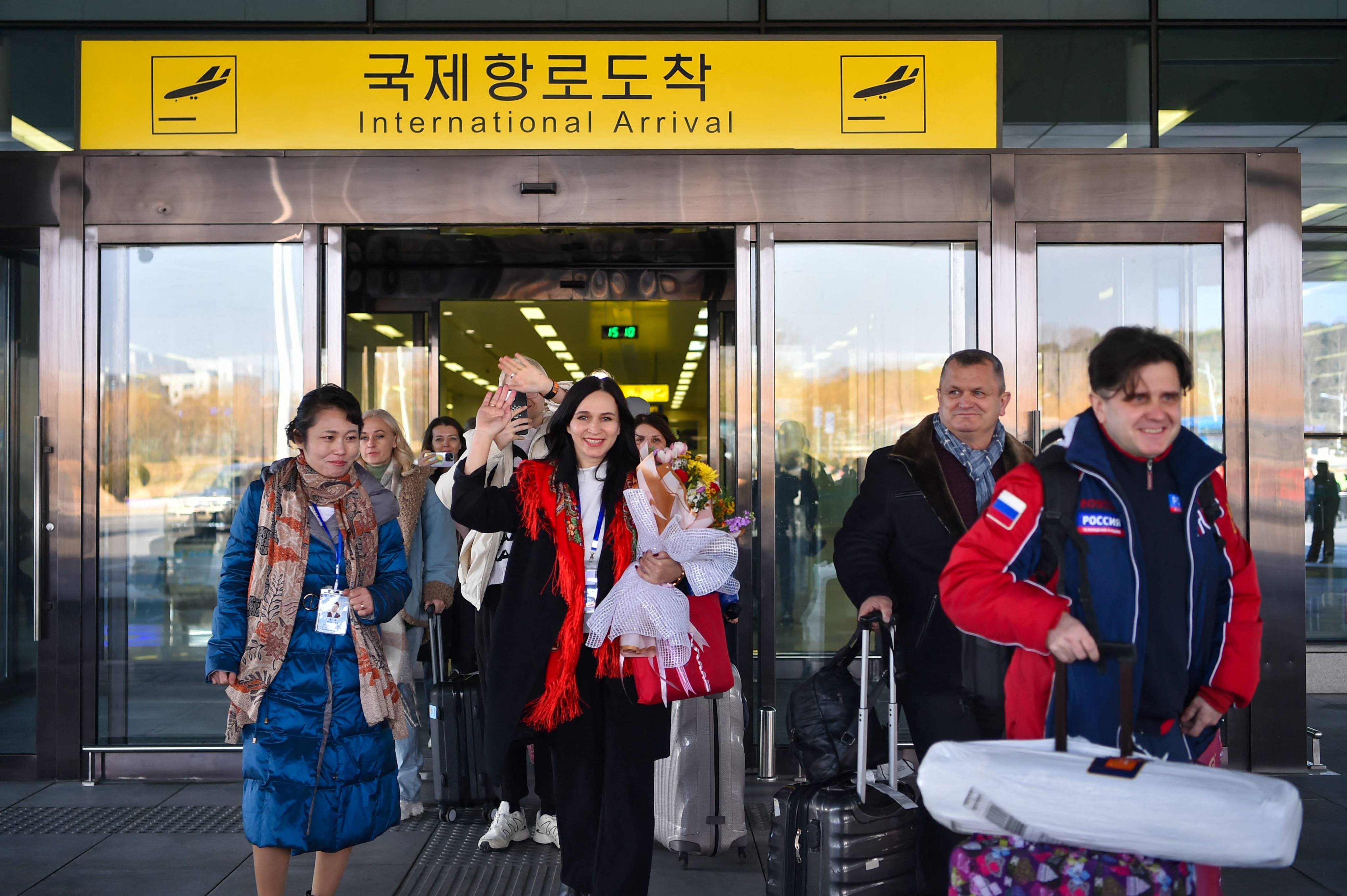 Russian tourists arriving in Pyongyang in North Korea on Friday. Photo: AFP
