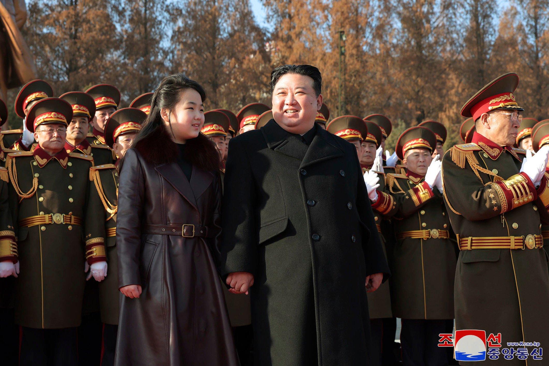 North Korean leader Kim Jong-un and his daughter in Pyongyang on Thursday. Photo: KCNA via AP