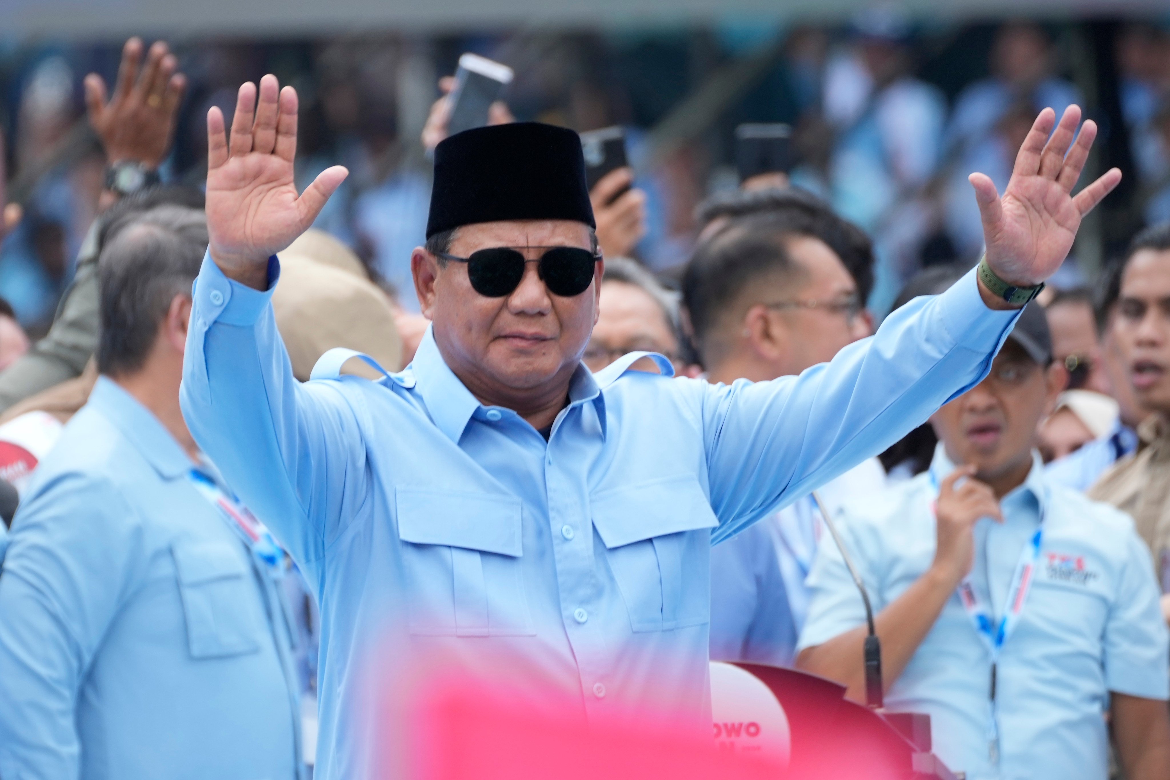 As the front-runner in the February 14 election, defence minister Prabowo Subianto has pledged to build on the business-friendly policies of President Joko Widodo. Photo: AP