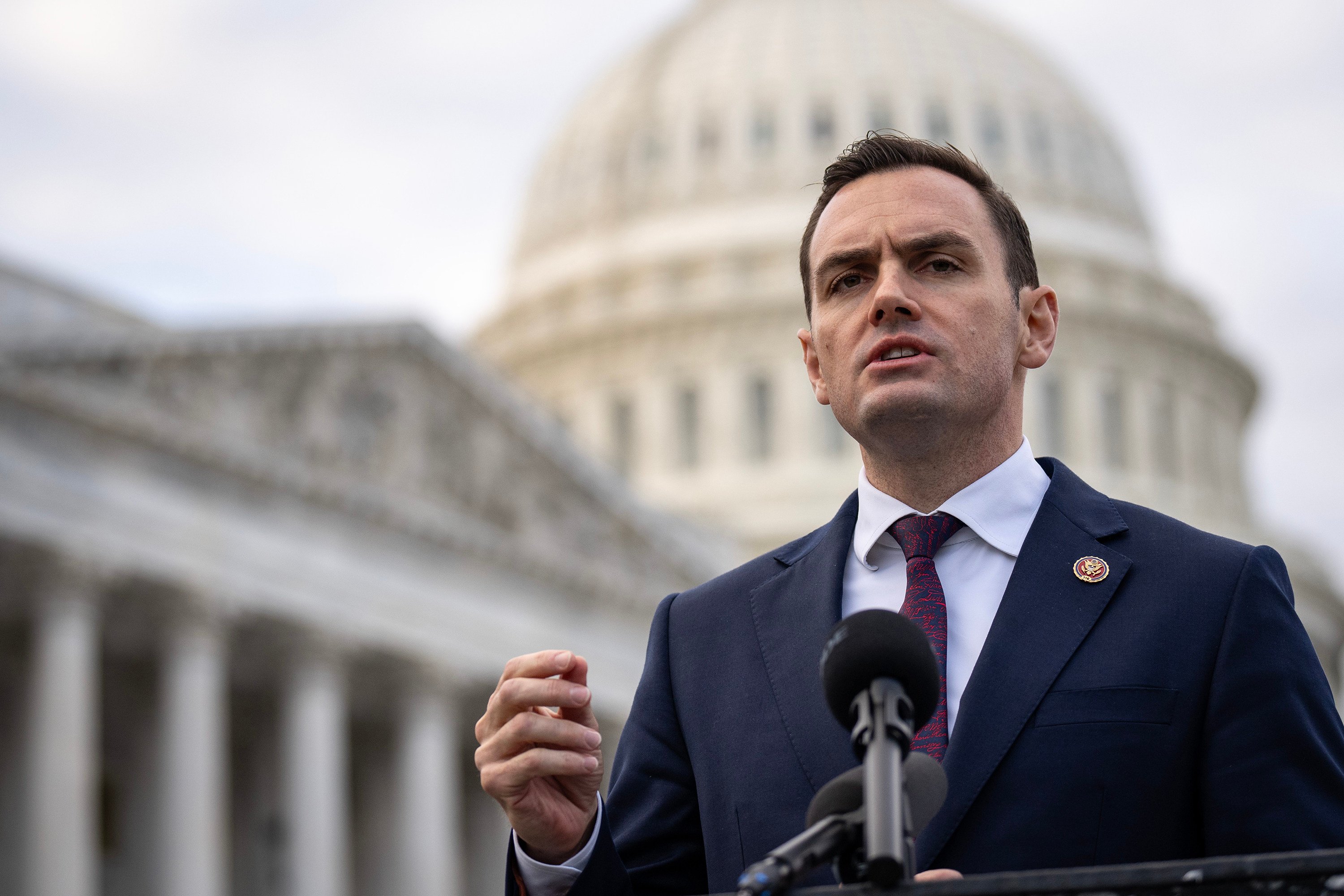 US congressman Mike Gallagher speaks outside the Capitol in Washington in November. Photo: TNS