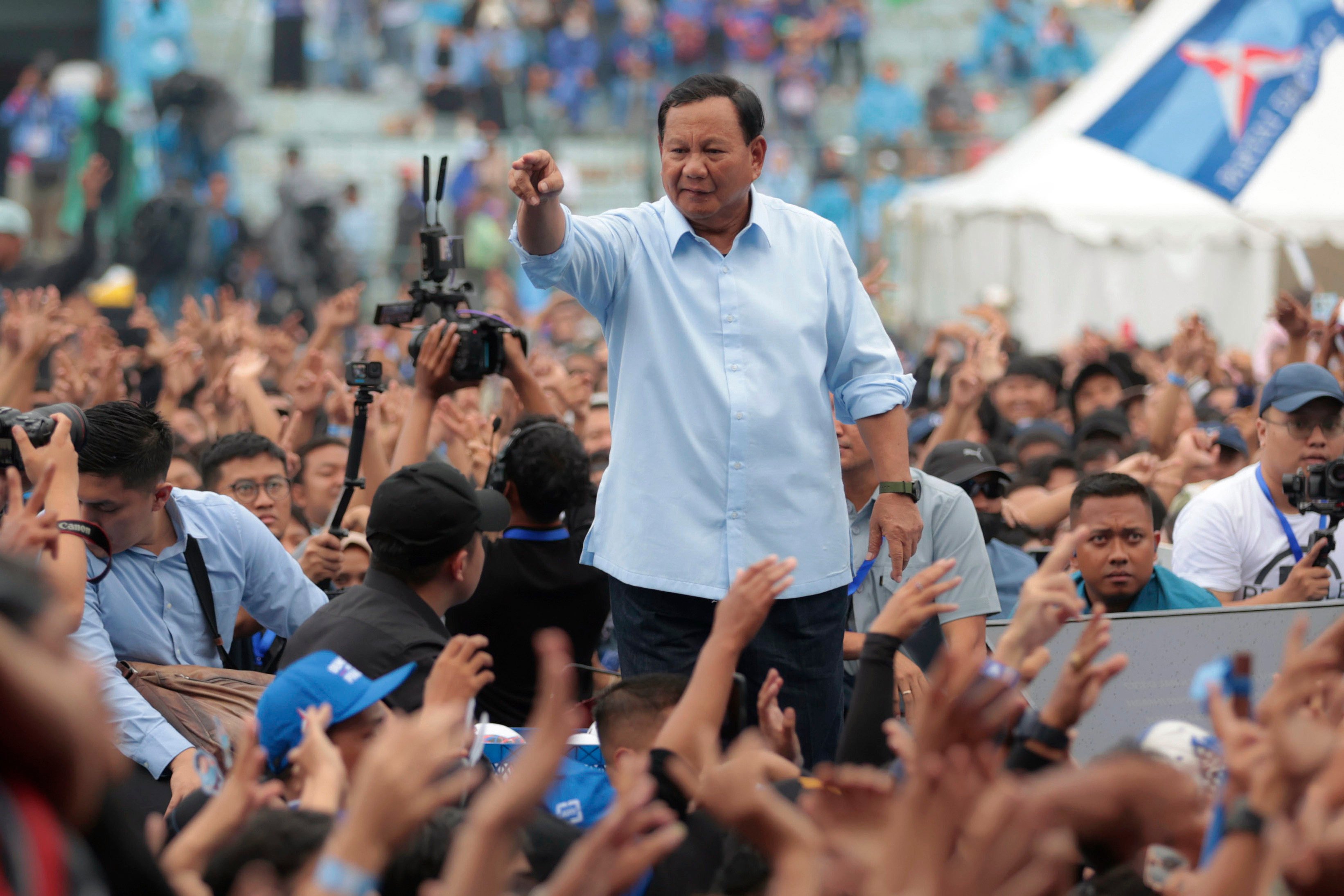 Indonesian presidential candidate Prabowo Subianto greets supporters during a campaign rally in Malang, East Java, earlier this month. Photo: AP