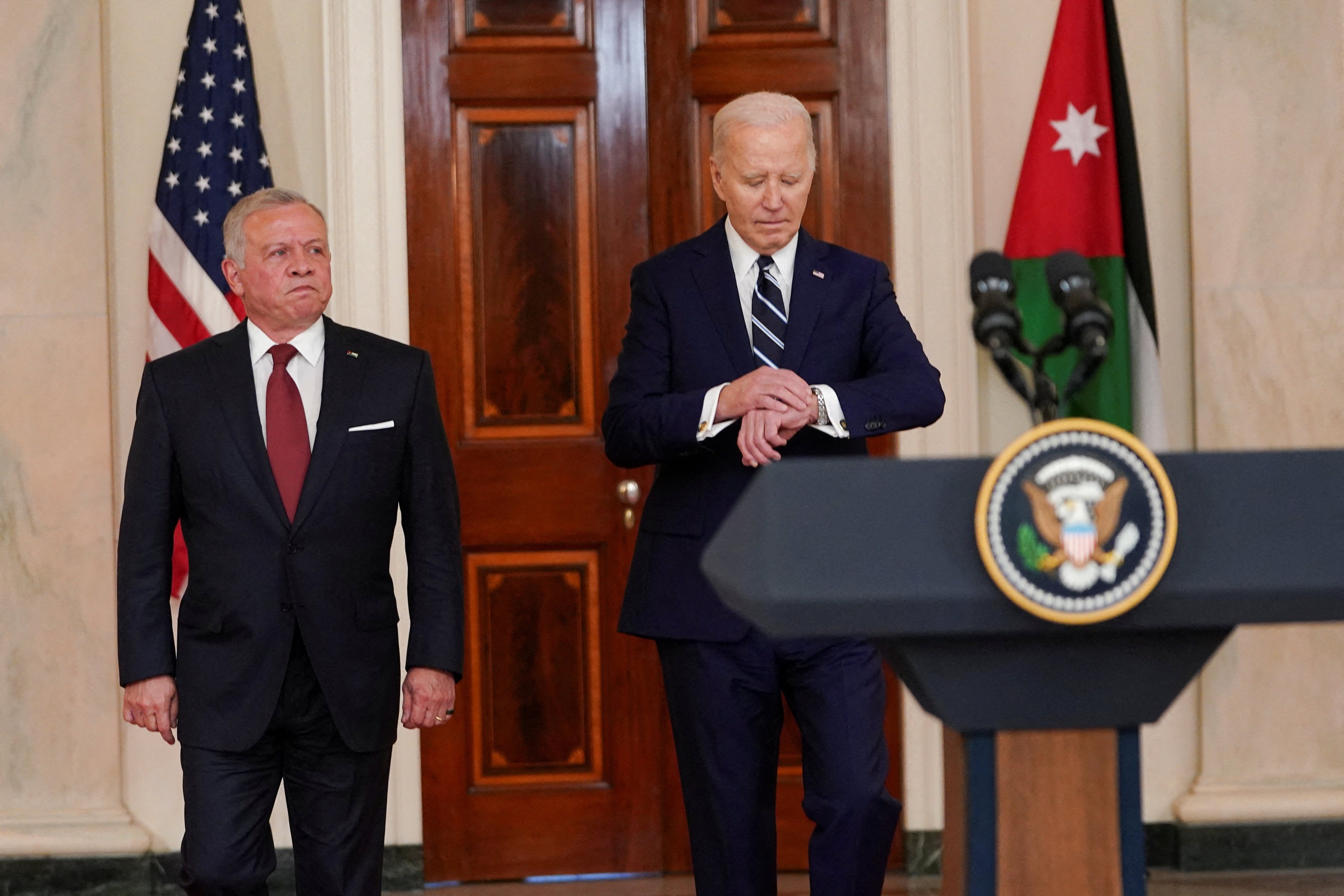 US President Joe Biden at a press conference with Jordan’s King Abdullah. Photo: Reuters