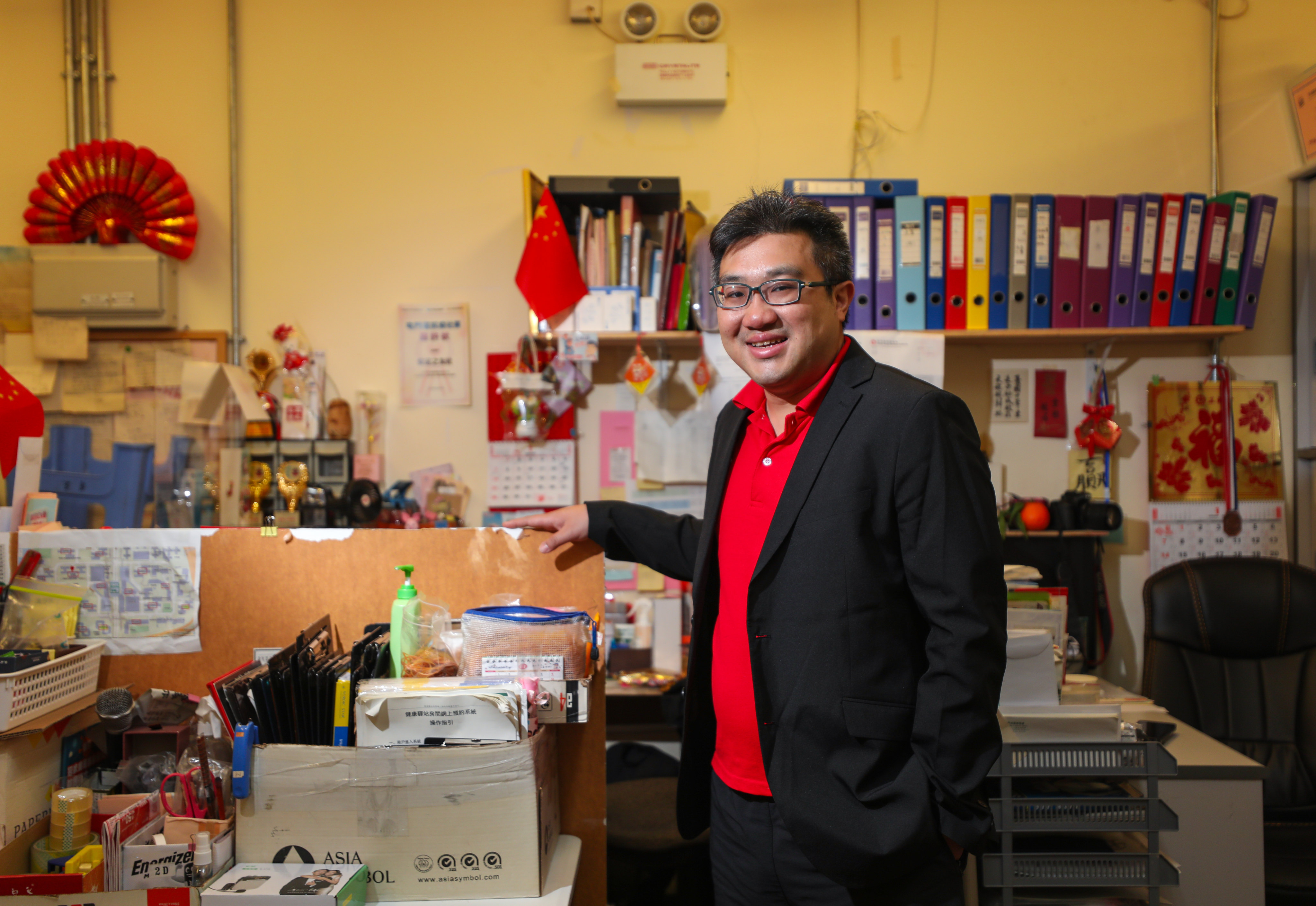 Tuen Mun district councillor Ken Fung at his office. He began his four-year term on January 1. Photo: Xiaomei Chen