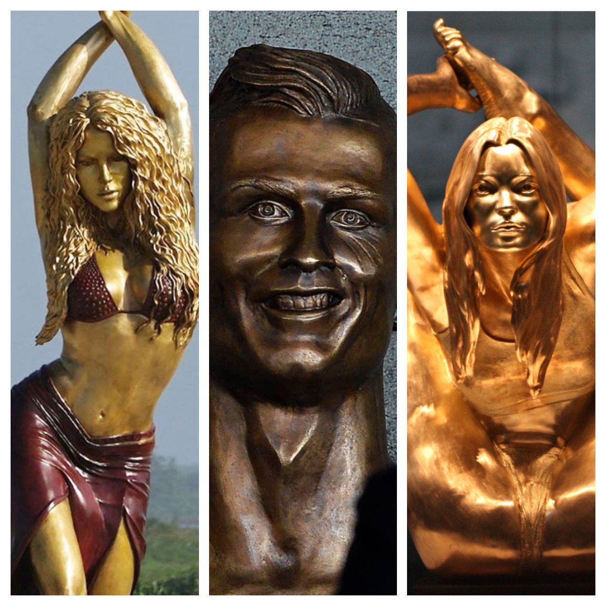 Shakira, Cristiano Ronaldo and Kate Moss have all had less than flattering sculptures made in their likeness. Photos: @alexandersocher, @visubal/Instagram; AFP
