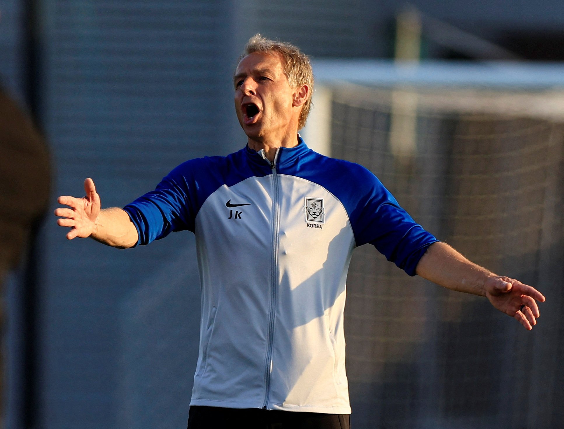 South Korea coach Jurgen Klinsmann reacts to an incident during training at the Asian Cup. Photo: Reuters
