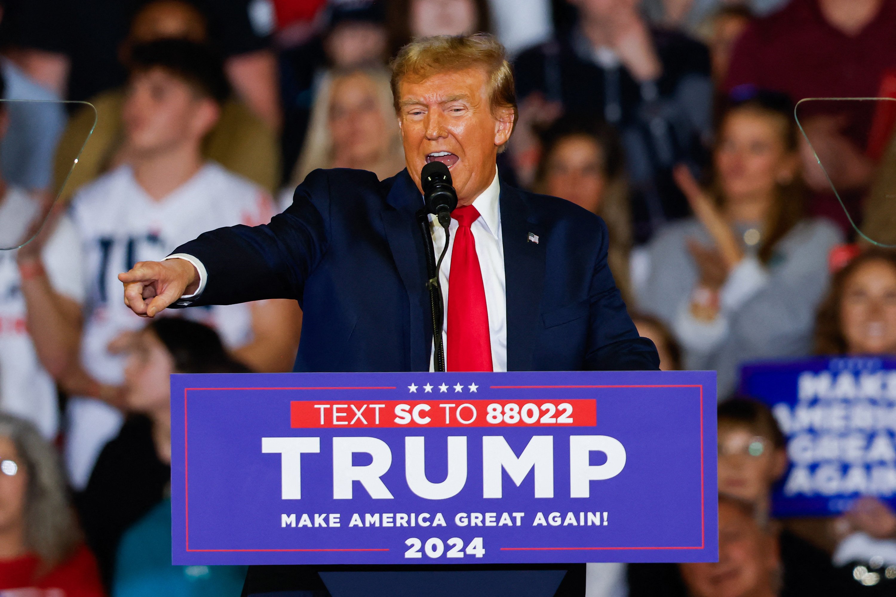 Former US president Donald Trump speaks at a campaign rally in Conway, South Carolina, on February 10. Trump’s Nato rant has sparked further concern about the prospects of his re-election. Photo: AFP