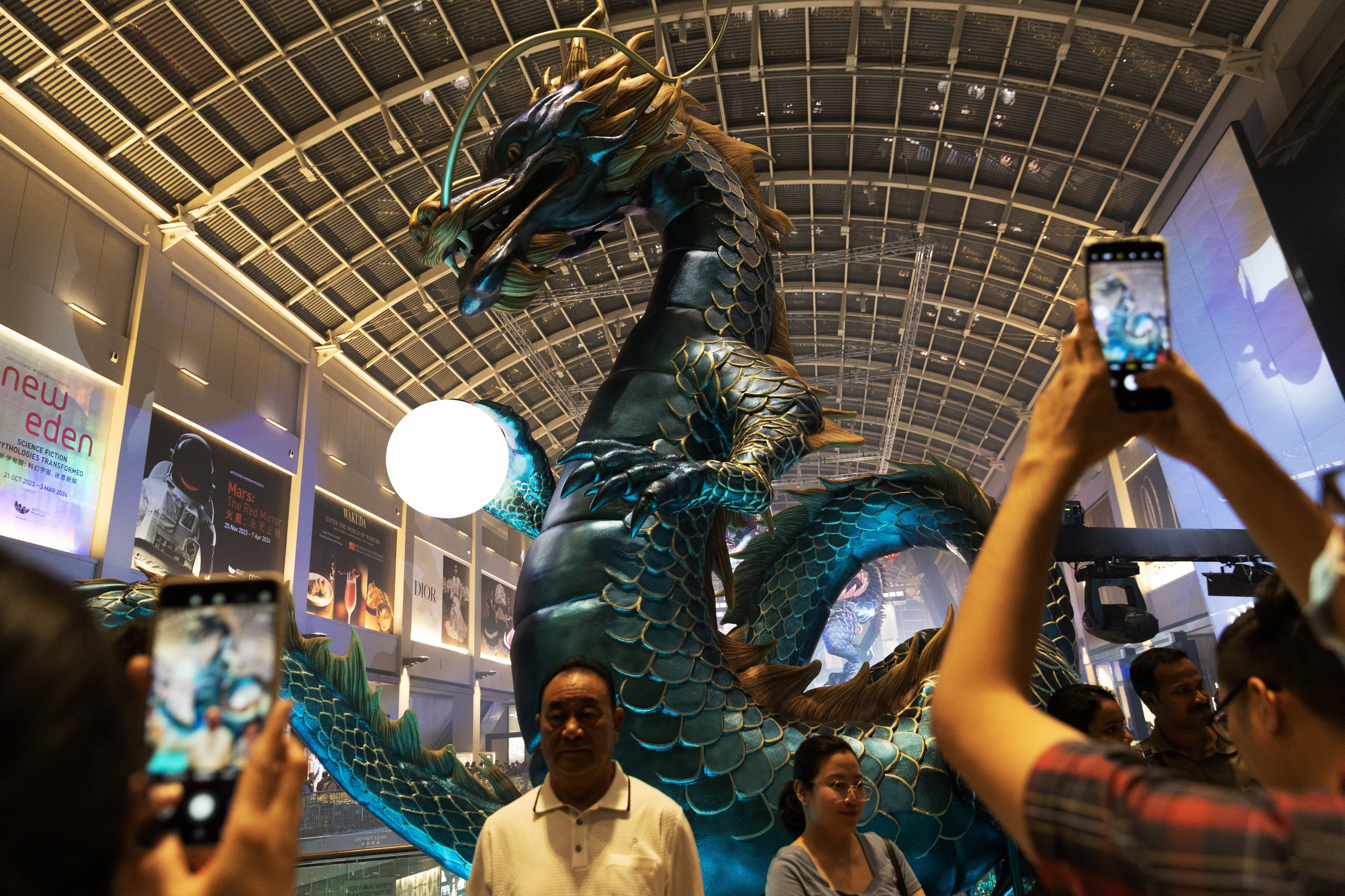 Marina Bay Sands’ dragon sculpture proved a popular photo spot for visitors to Singapore over the Lunar New Year break. Photo: EPA-EFE