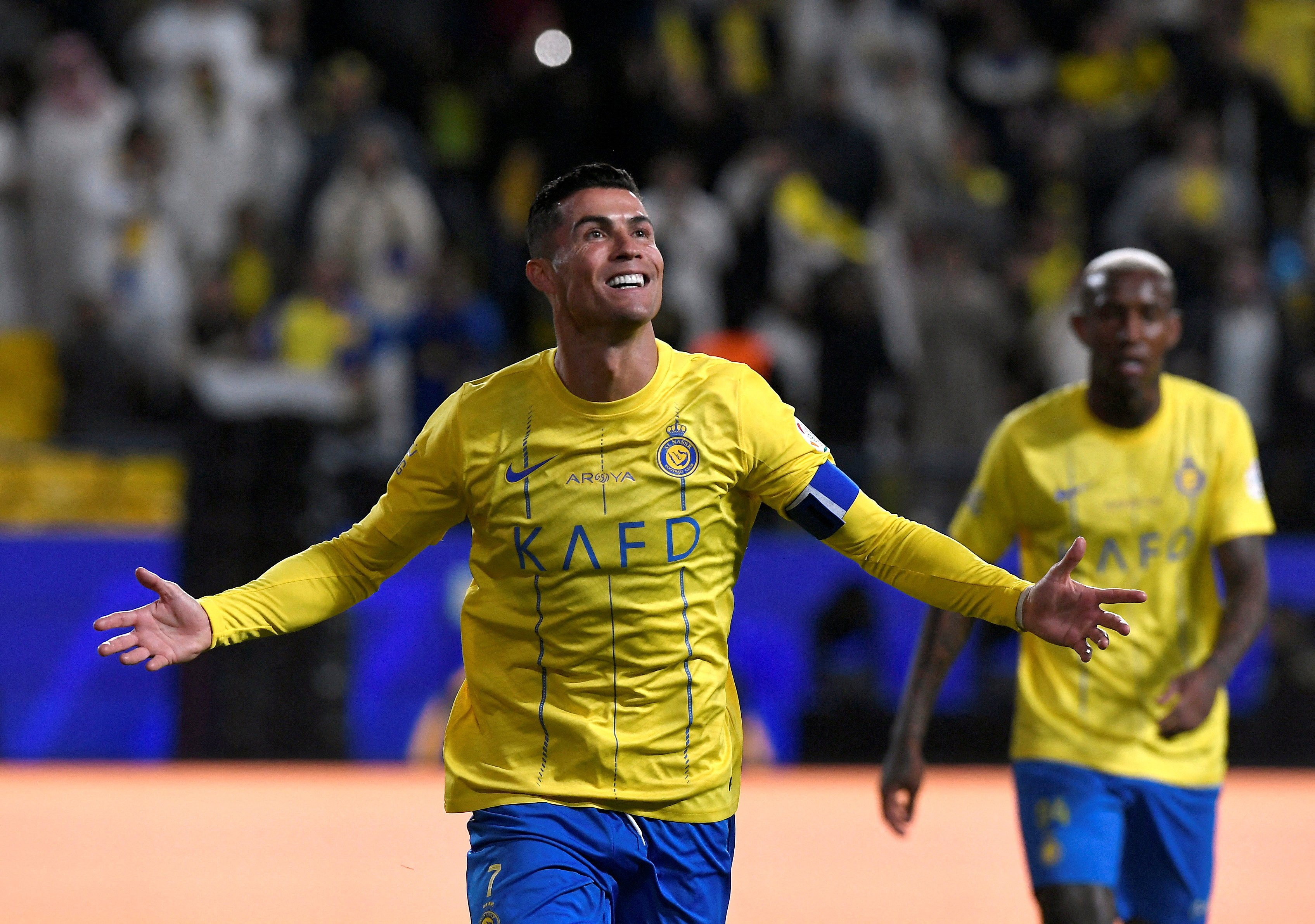 Al Nassr’s Cristiano Ronaldo celebrates scoring against Al Fateh in the Saudi Pro League. Photo: Reuters